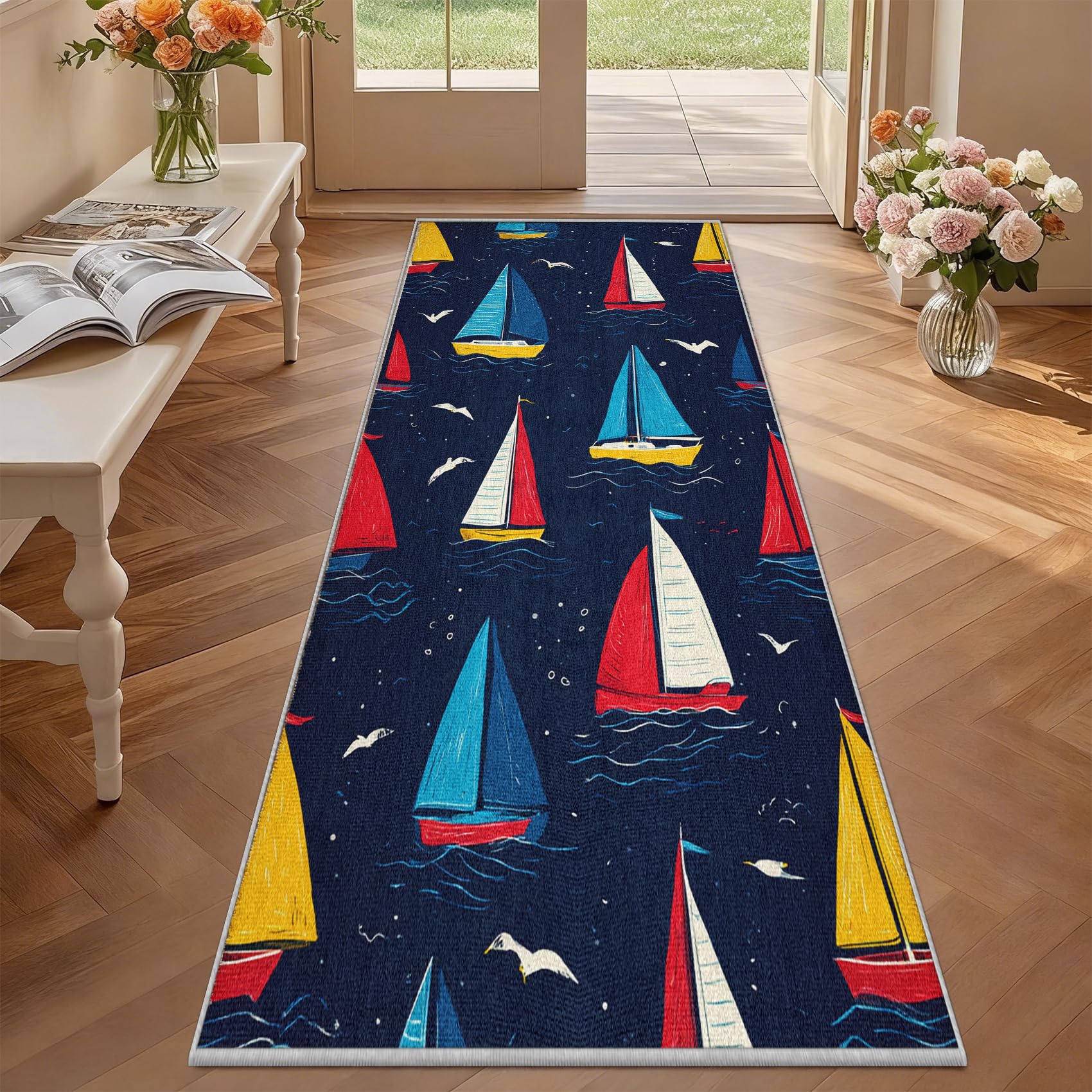 Tapis Couloir Antidérapant Voilier Doux Lavable pour Entrée Sécurisée