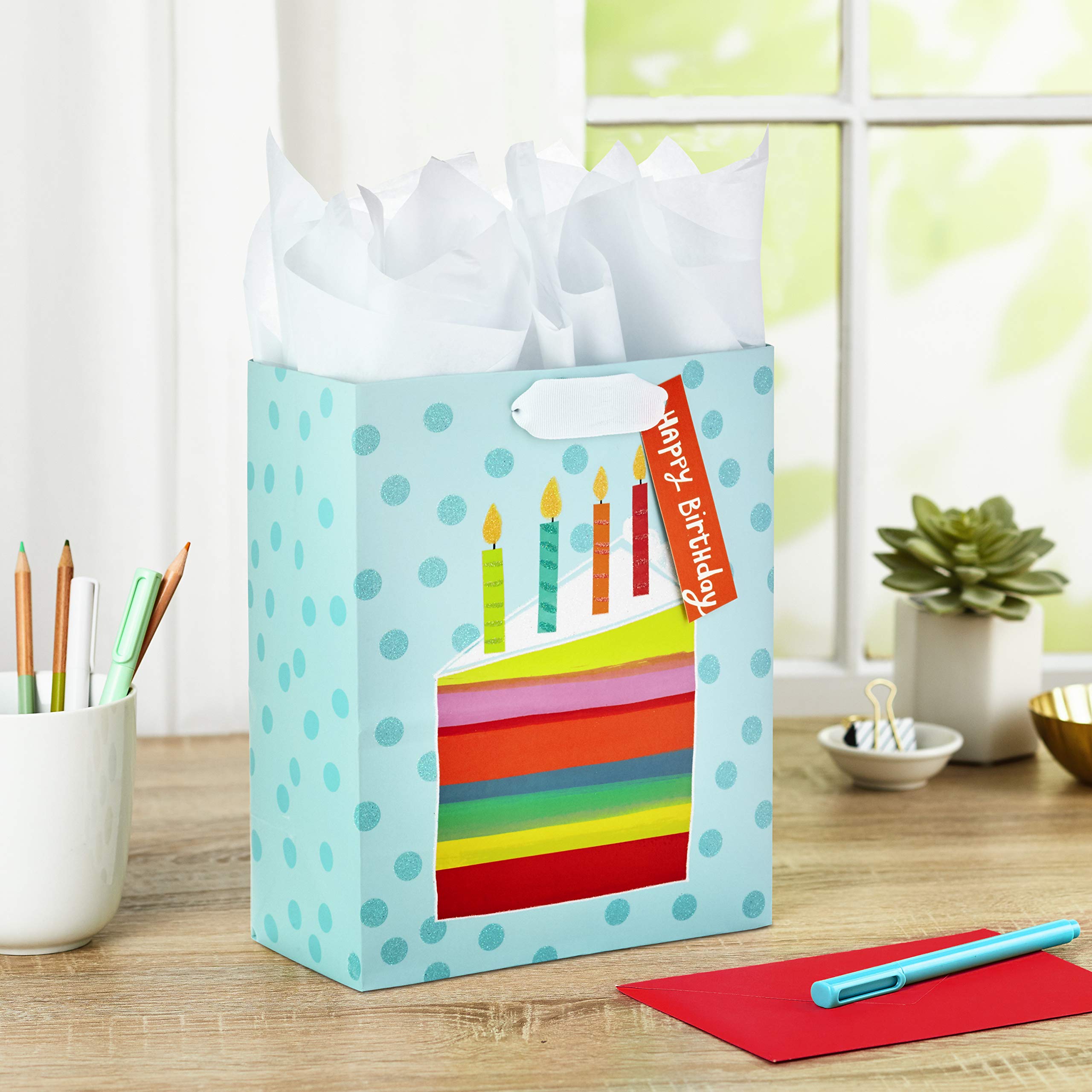 Hallmark 9" Medium Gift Bag with Tissue Paper (Rainbow Cake Slice) for Birthdays
