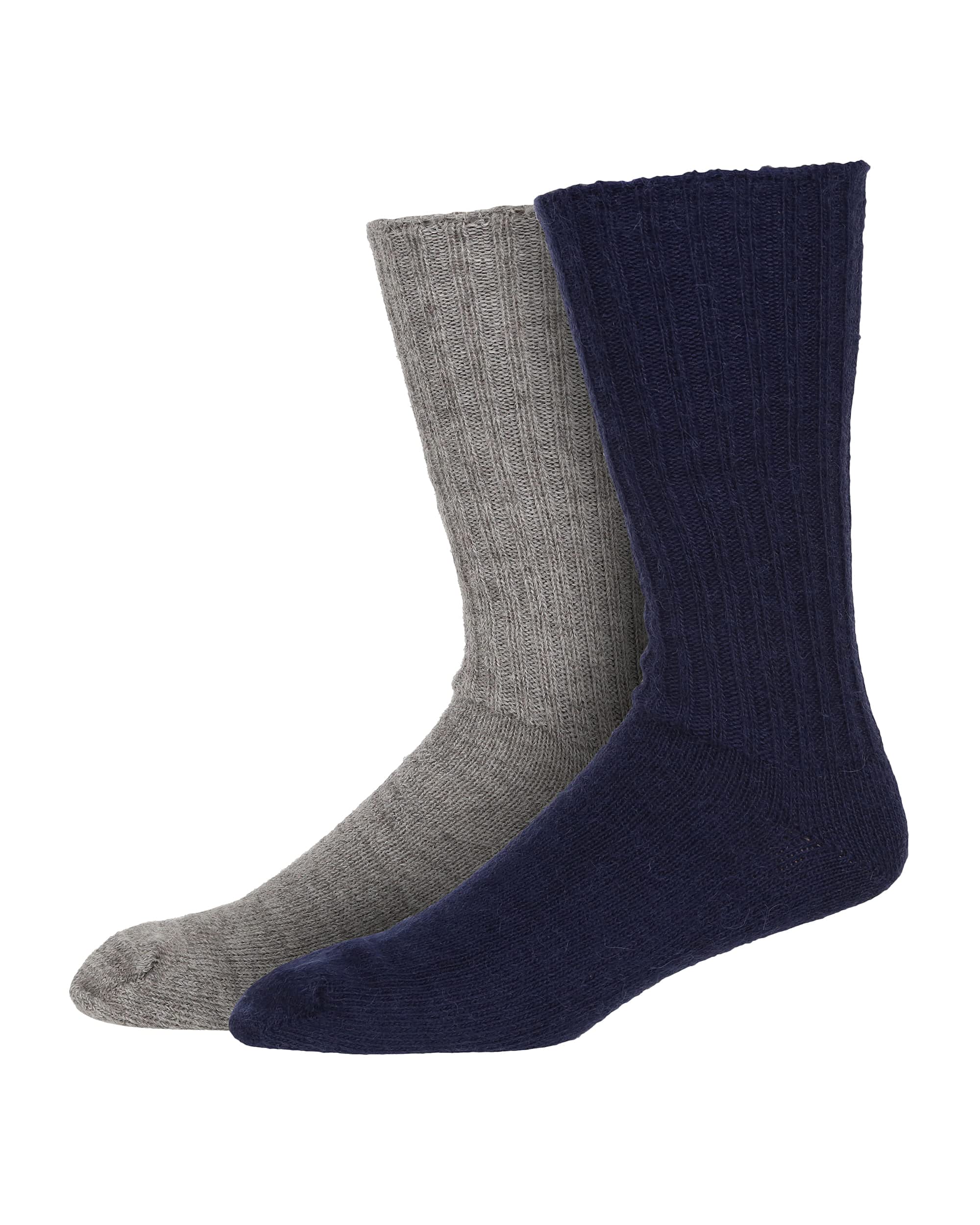 Alpaca 82% lana, calzini termici extra caldi, senza elastico, lunghezza al polpaccio, set regalo da uomo, 2 paia, grigio navy, Grigio navy., L
