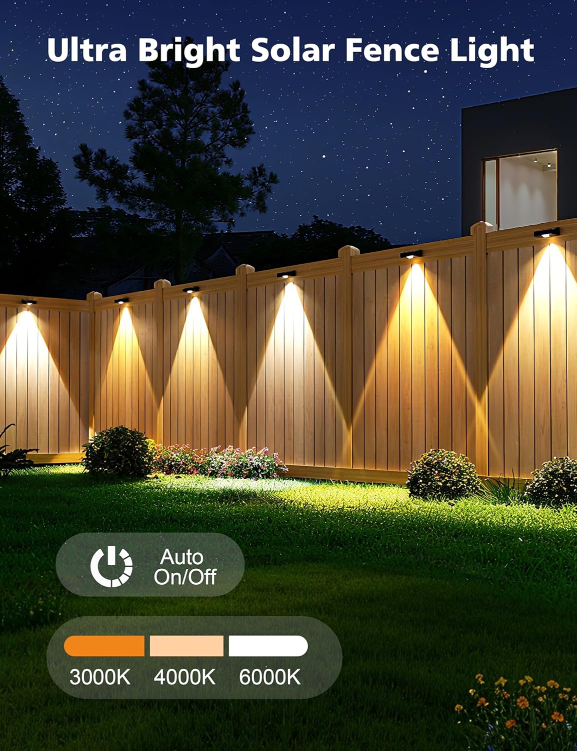 VOLISUN Solar Fence Lights, Fence Lights Solar Powered, IP65 Waterproof LED, 3 Color Temperatures Solar Light for Fence, Yard, Wall, Backyard (8 Pack, Black)
