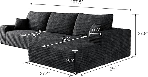Miniatura 3 de 107in Modular Sectional Couch with L-Shape Chaise, Cloud Couch Sectional Sofa Set, Deep Seat Upholstered Convertible Sleeper Sofa for Living Room