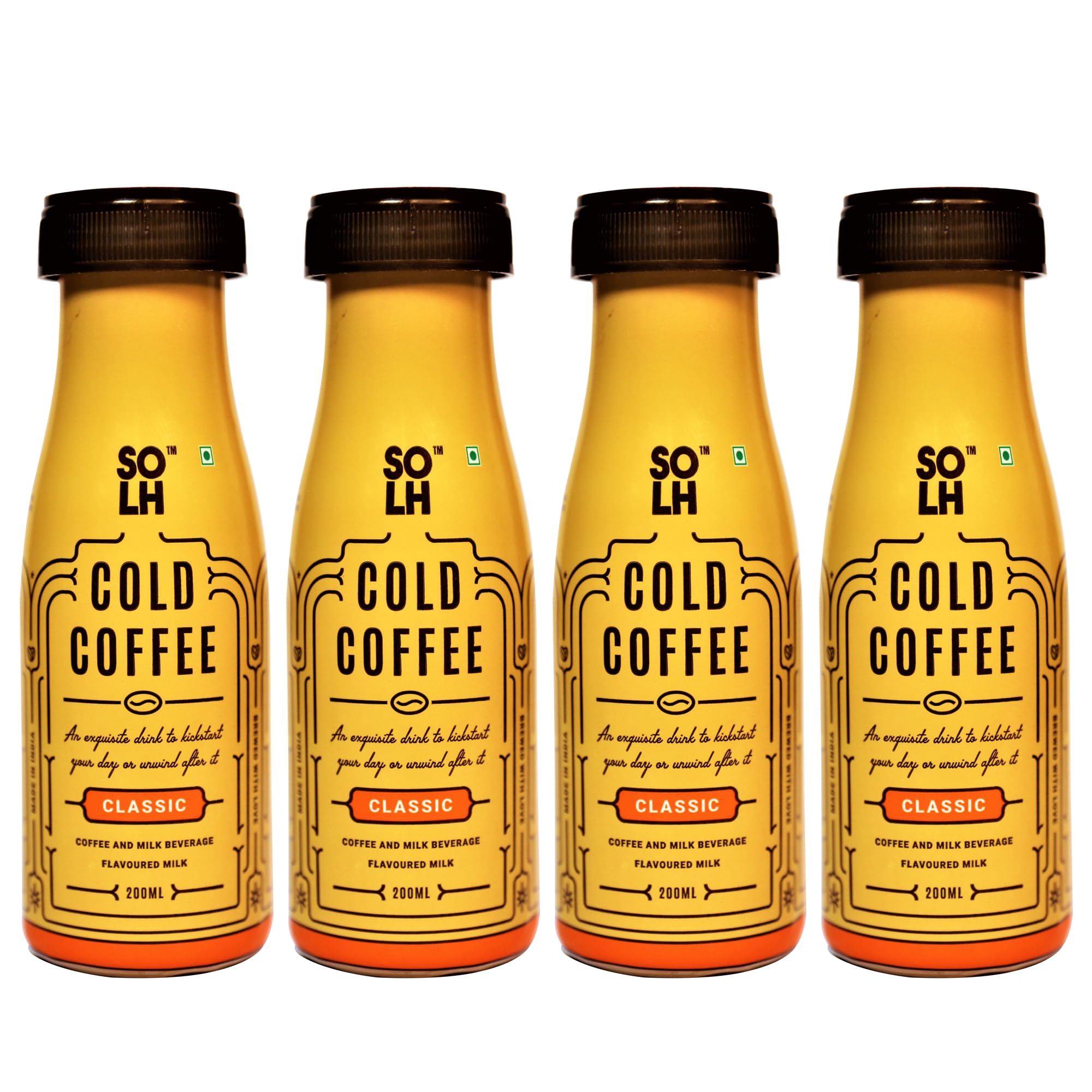SOLH Classic Cold Coffee | Pack of 4 | Indulge in Rich Coffee Bliss: Ready-to-Drink Cold Coffee - Velvety Smooth, Luxuriously Creamy and Intensely Flavorful - 200ml Bottles