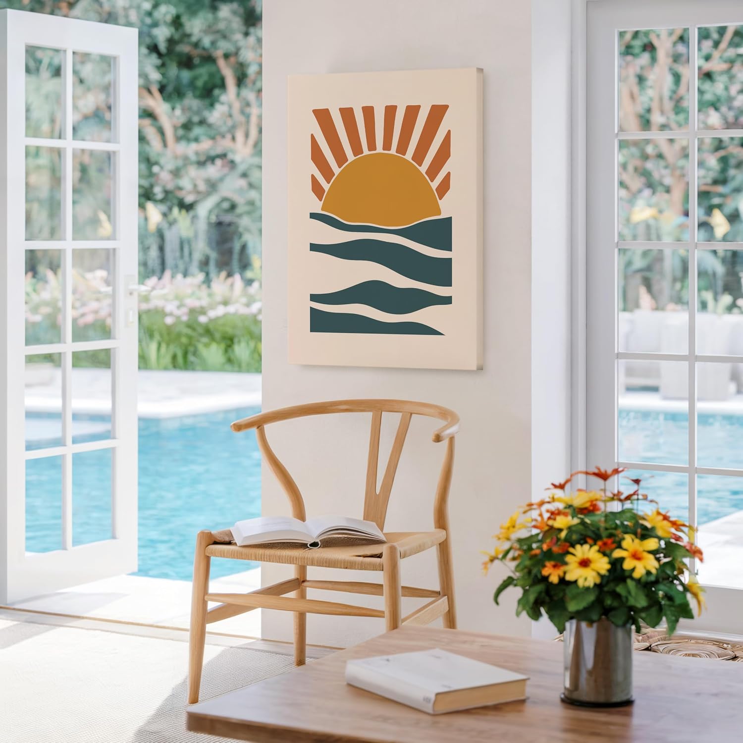 Poster Master Sun Canvas - Retro Boho Print - Sunset Art - Minimal Wall Design - Gift for Men & Women - Ocean Waves Art - Chic Decor for Office, Living Room or Bedroom - 8x10 STRETCHED Canvas