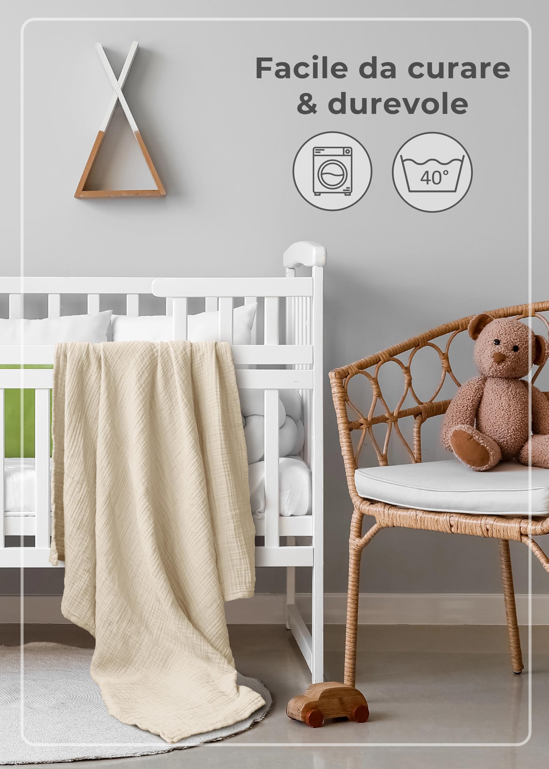 LAYNENBURG Copertina in mussola per neonati 120 x 120 cm – Copertina a 4 strati in 100% cotone – morbida copertina o per dormire, per fasciare, per neonati e bambini piccoli (crema)