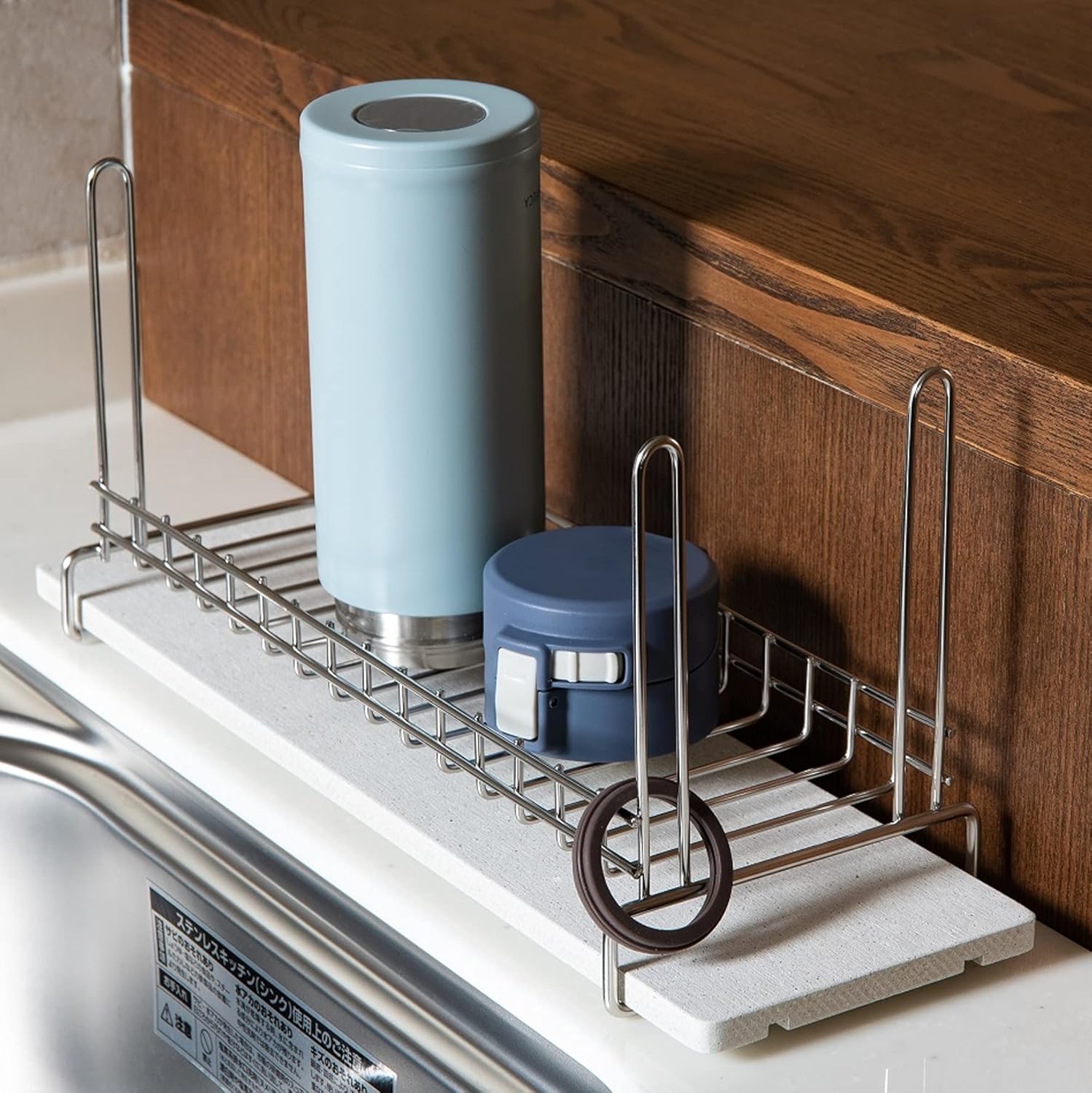 be worth style ビーワーススタイル 日本製 水切り スリム (吸水速乾トレイ) + 限定モイストレイ 水筒 ペットボトル 幅36×奥行12×高さ15.2cm シルバー MM-700112S 【Amazon.co.jp限定】セット KAWAKI 燕三条