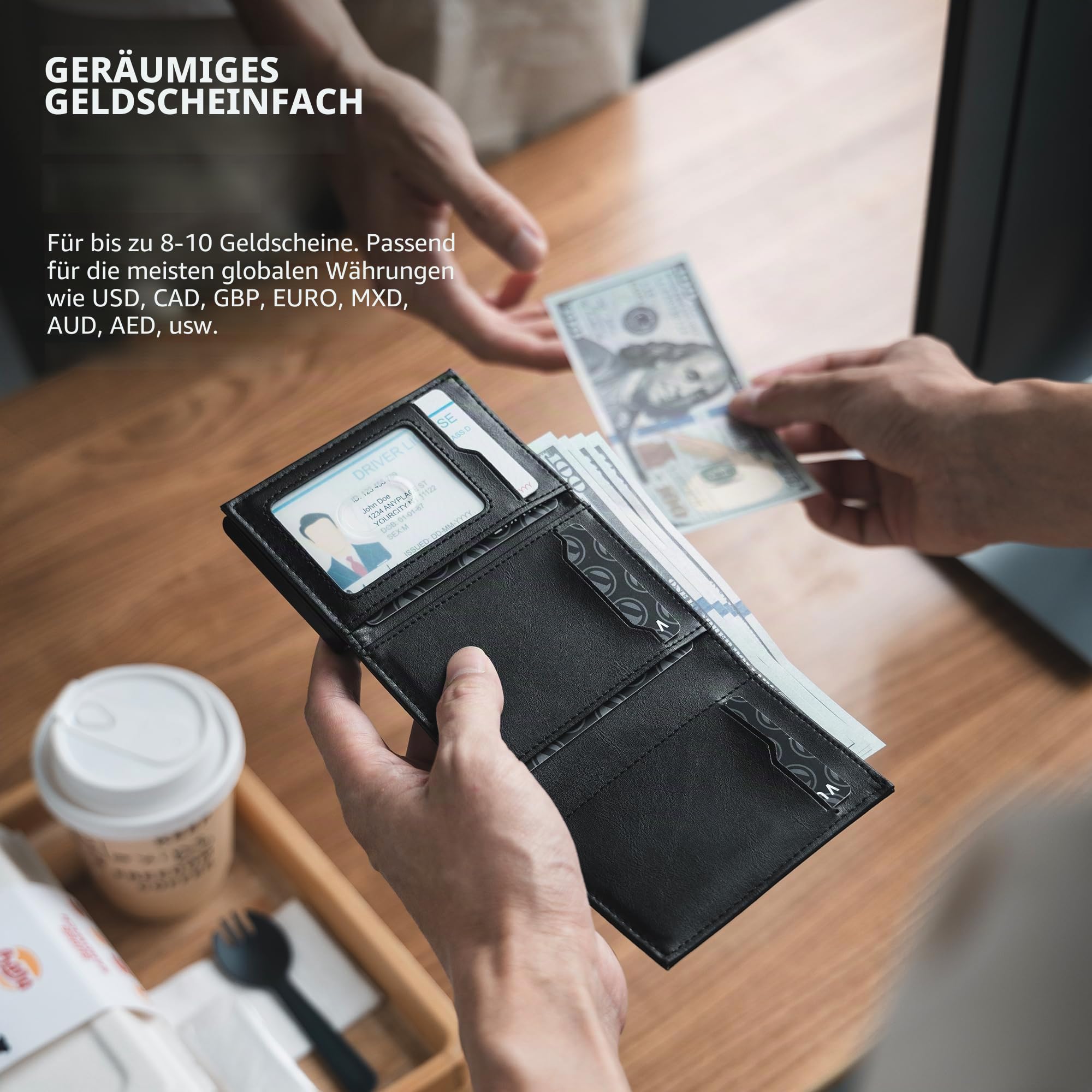 VULKIT Kreditkartenetui RFID-blockierende Pop-Up-Kartentasche aus Echtem Leder mit Geldscheinfach, Ausweisfenster, Münzfach und Magnetverschluss