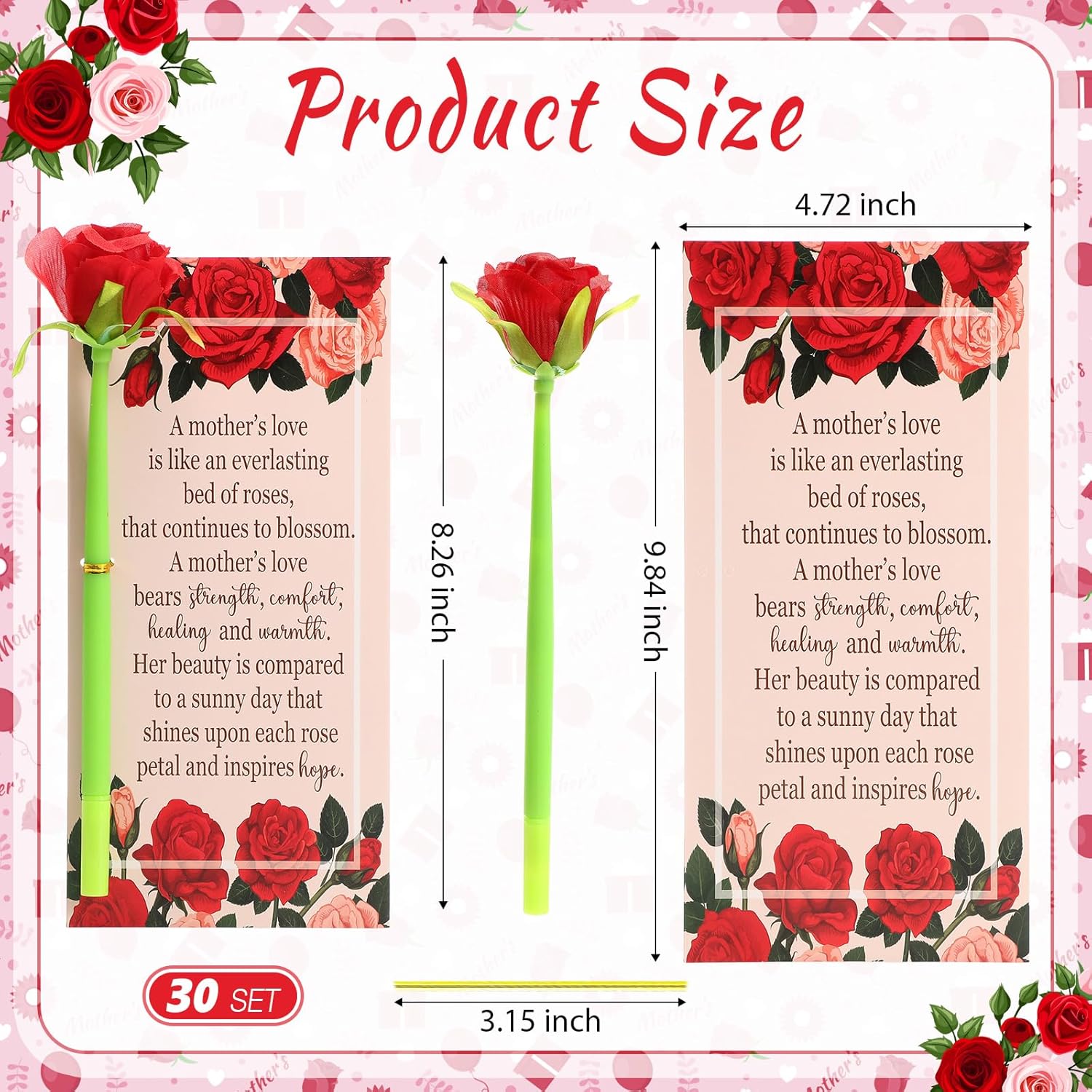 Sayglossy 30 Set Mothers Day Gift Rose Pens with Gift Card Women Christian Gifts Bulk Mothers Day Artificial Creative Black Ink Flower Pens Bulk Office Gifts Supplies for Women (Classic)