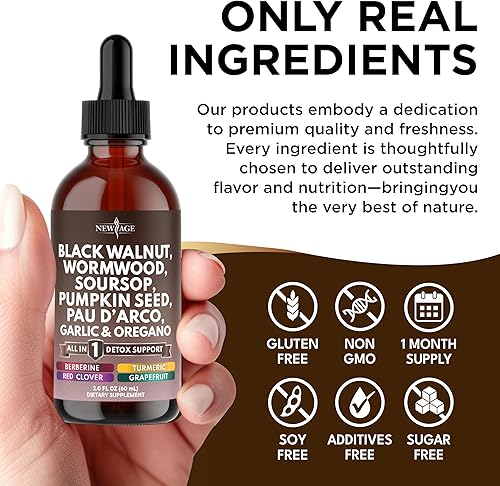 Miniatura 7 de Gotas de limpieza de ajenjo de nogal negro, guanábana líquida, ajo, semillas de calabaza, PAU D'Arco, aceite de orégano, cúrcuma, berberina,