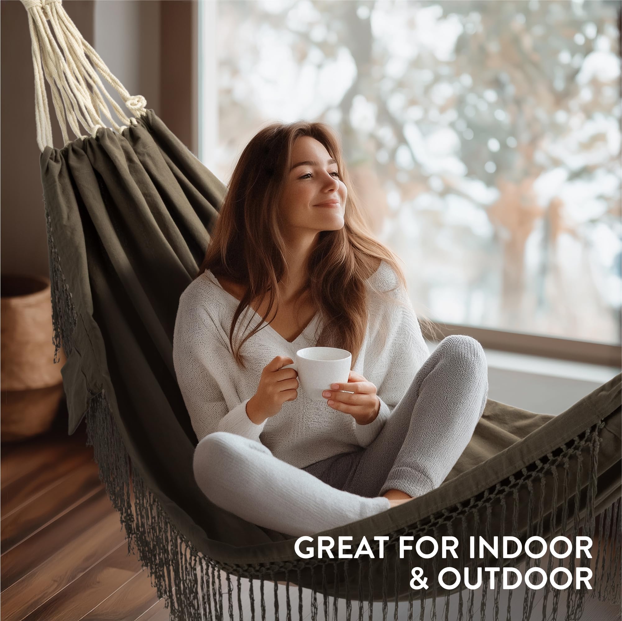 HOMELEVEL Outdoor und Indoor Hängematte aus Baumwolle - 220 x 115 cm - Boho Hänge Matte aus Stoff - Hängematte für den Garten oder Balkon - Outdoor Hammock