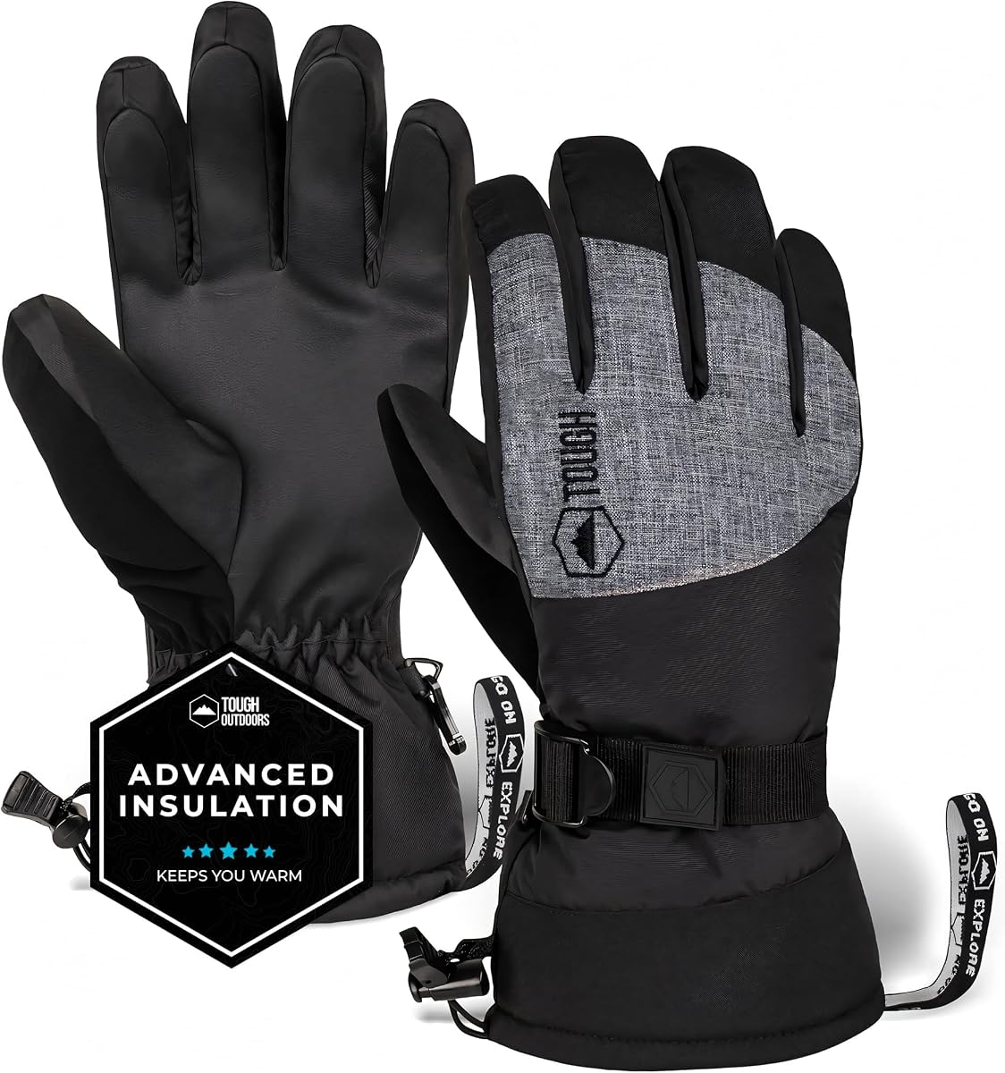 Tough Outdoors Men's Winter Gloves - Ski Gloves - Adult Snow Gloves for Men & Women - Snowboarding Gloves & Skiing Gloves - Waterproof Gloves & Insulated Gloves - Winter Snowboard Gloves Men & Women