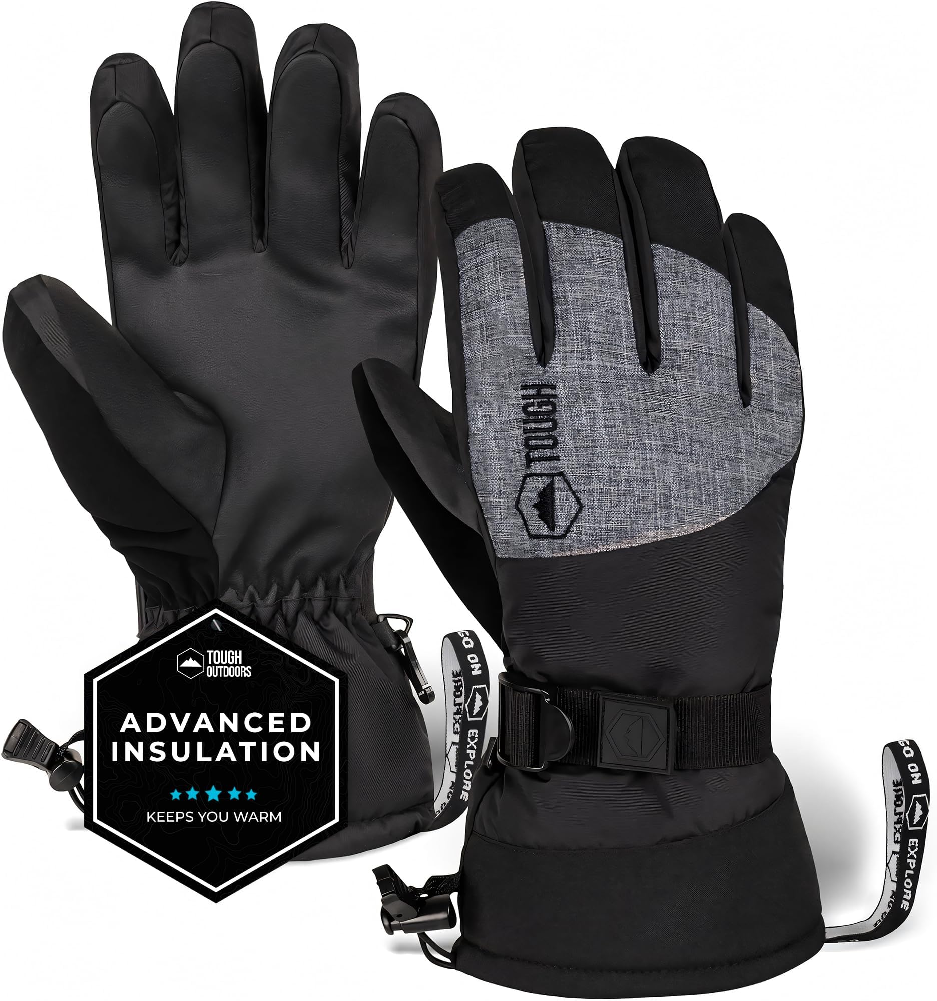 Ski & Snow Gloves - Waterproof & Windproof Winter Snowboard Gloves for Men & Women for Cold Weather - With Wrist Leashes, Nylon Shell, Thermal Insulation & Synthetic Leather Palm