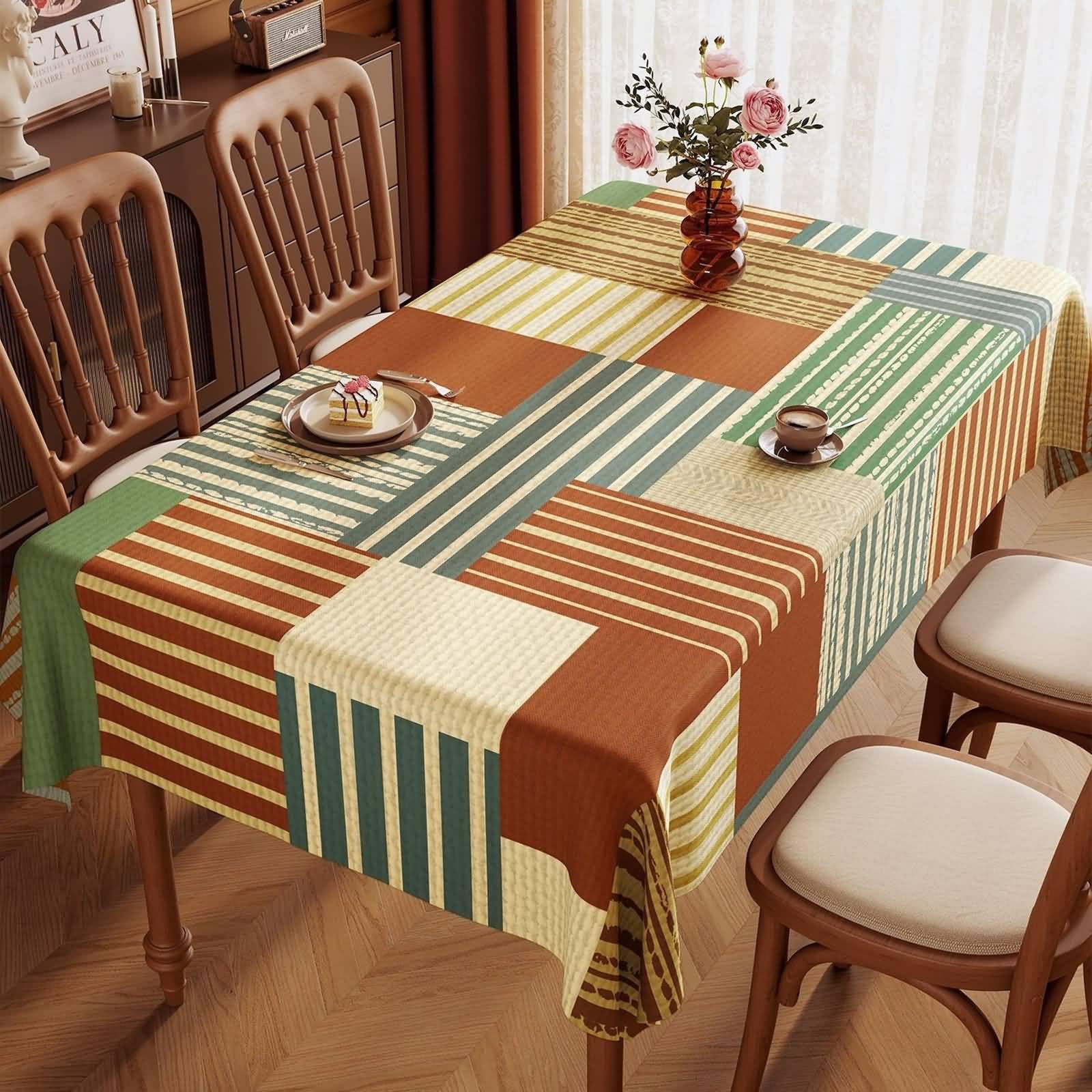 Tovaglie Antimacchia Rettangolari PVC, Marrone Blu Verde, 90x150CM