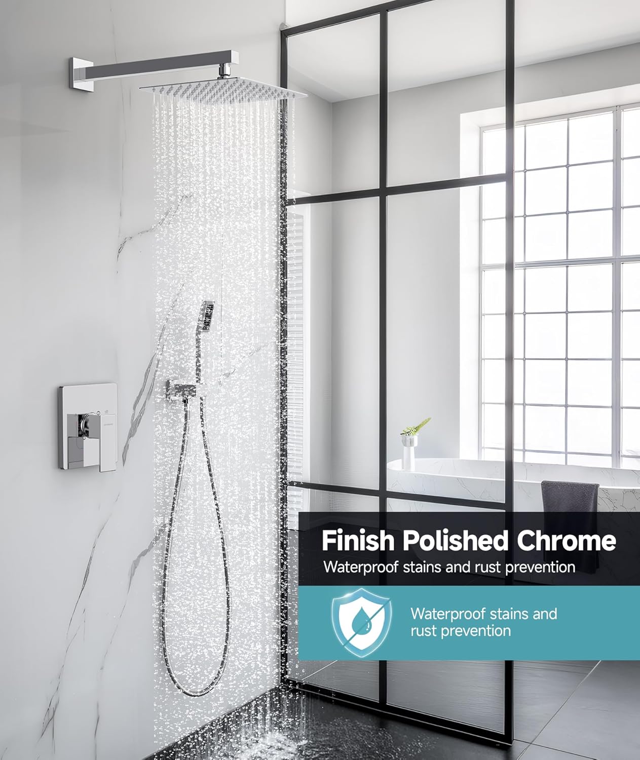 SR SUN RISE Shower System Bathroom 10 Inch Rainfall Shower Head & Handle Set Wall