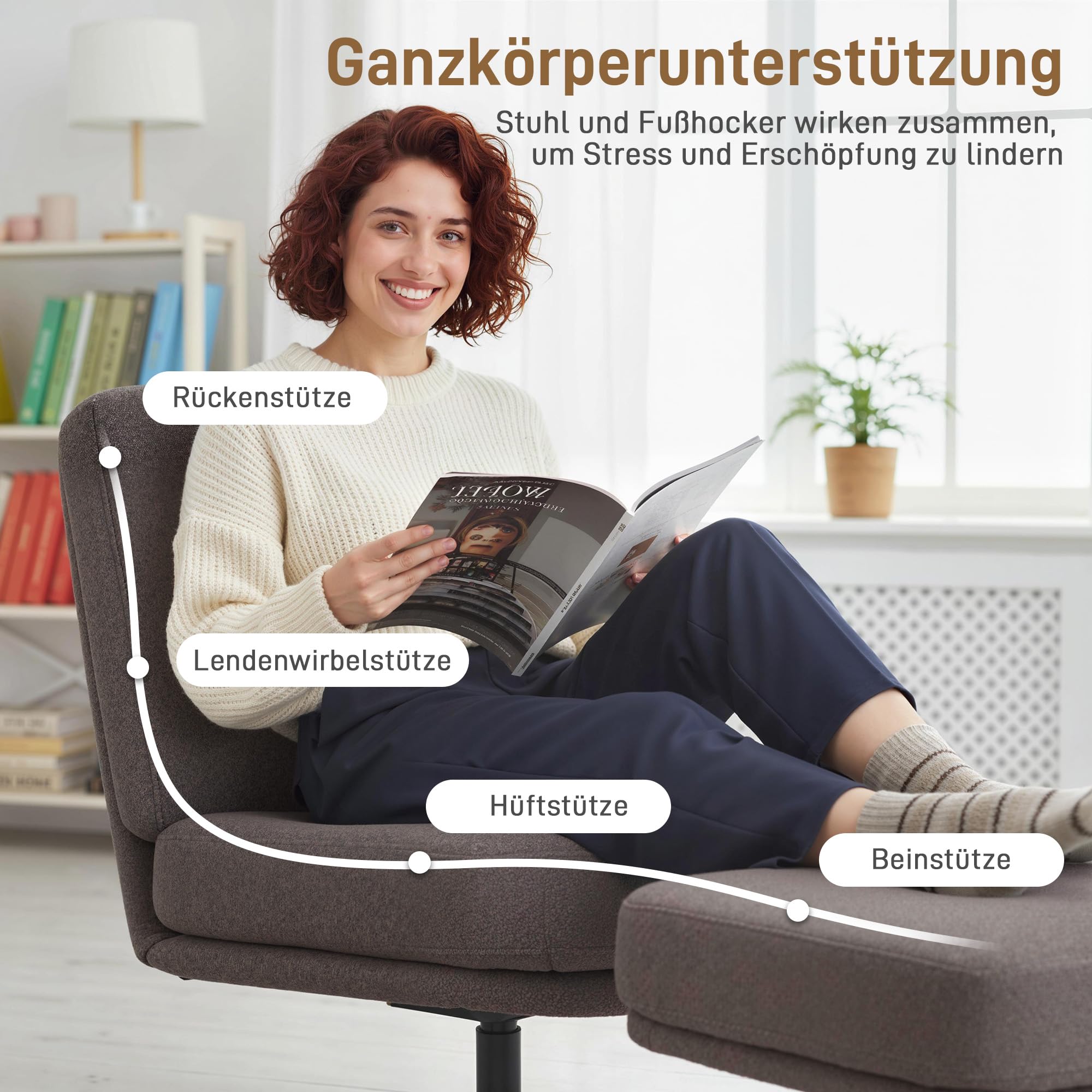 HOMCOM Sessel mit Hocker Drehbar Loungesessel mit Leinenoptik Dunkelgrau | Dicker Breiter Sitz, Moderner Relaxsessel, Schneidersitz Polstersessel, Für Wohnzimmer, Schlafzimmer