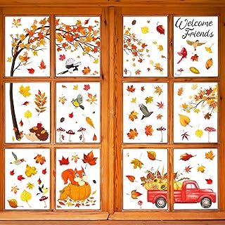 Sponsored Ad - Yovkky Welcome Friend Fall Maple Leaf Truck Window Cling 9 Sheet, Thanksgiving Bird Glass Sticker Decal Aut...