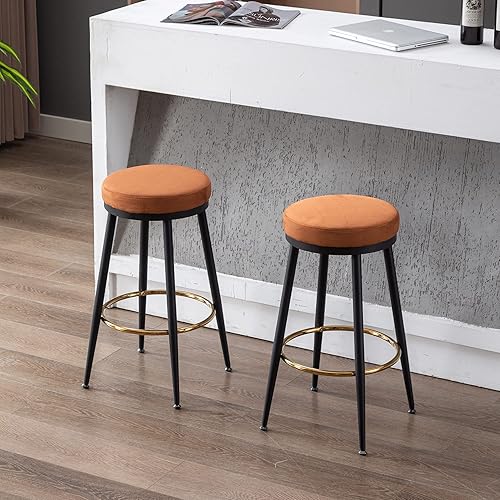 Miniatura 6 de chairus Juego de 4 taburetes de altura de barra de 30 pulgadas, moderno taburete de bar sin espalda con reposapiés dorado, cómodas sillas de bar de
