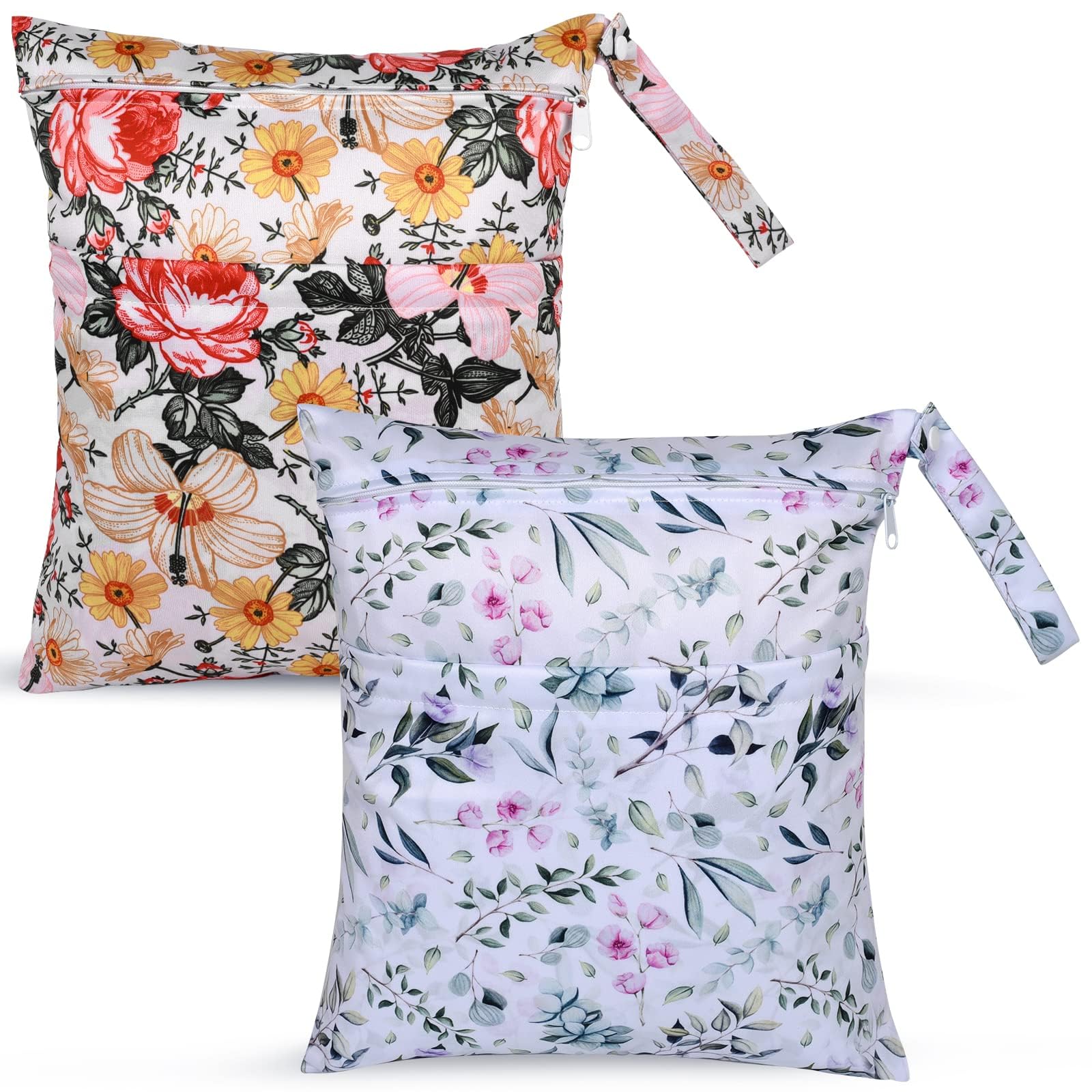 eaxin Waterproof Reusable Wet Dry Bags with Two Zip Pockets, Flower, L, Floral Pattern — image 1