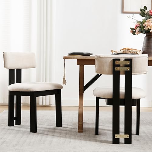 Miniatura 8 de Juego de 4 sillas de comedor, sillas de cocina y comedor, sillas de cocina tapizadas modernas, respaldo curvado, silla de comedor tapizada de lino