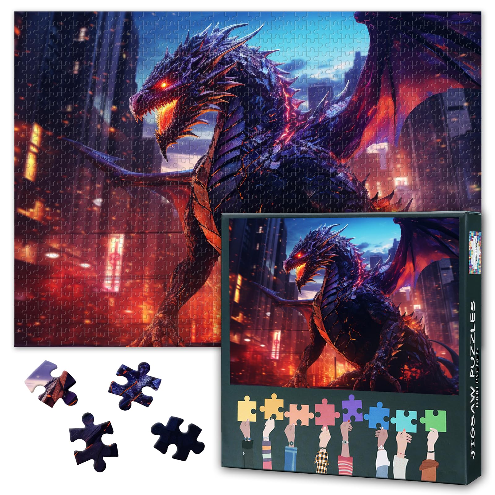 Futuristic Dragon Puzzles for Adults 1000 Pieces, Fantasy Dragon Jigsaw Puzzles, Adult Puzzle for Adults, Educational Fun Games or Toys for Elders Friends 20X27 INCH โ image 1
