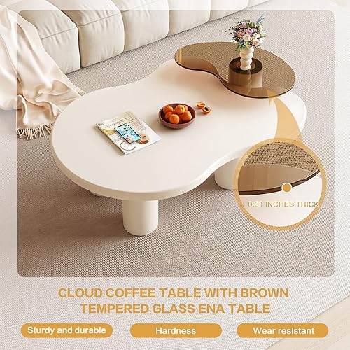 Miniatura 2 de Juego de 2 mesas auxiliares modernas de 40.94 pulgadas, mesa auxiliar irregular 2 en 1, con mesa auxiliar superior de vidrio para sala de estar,