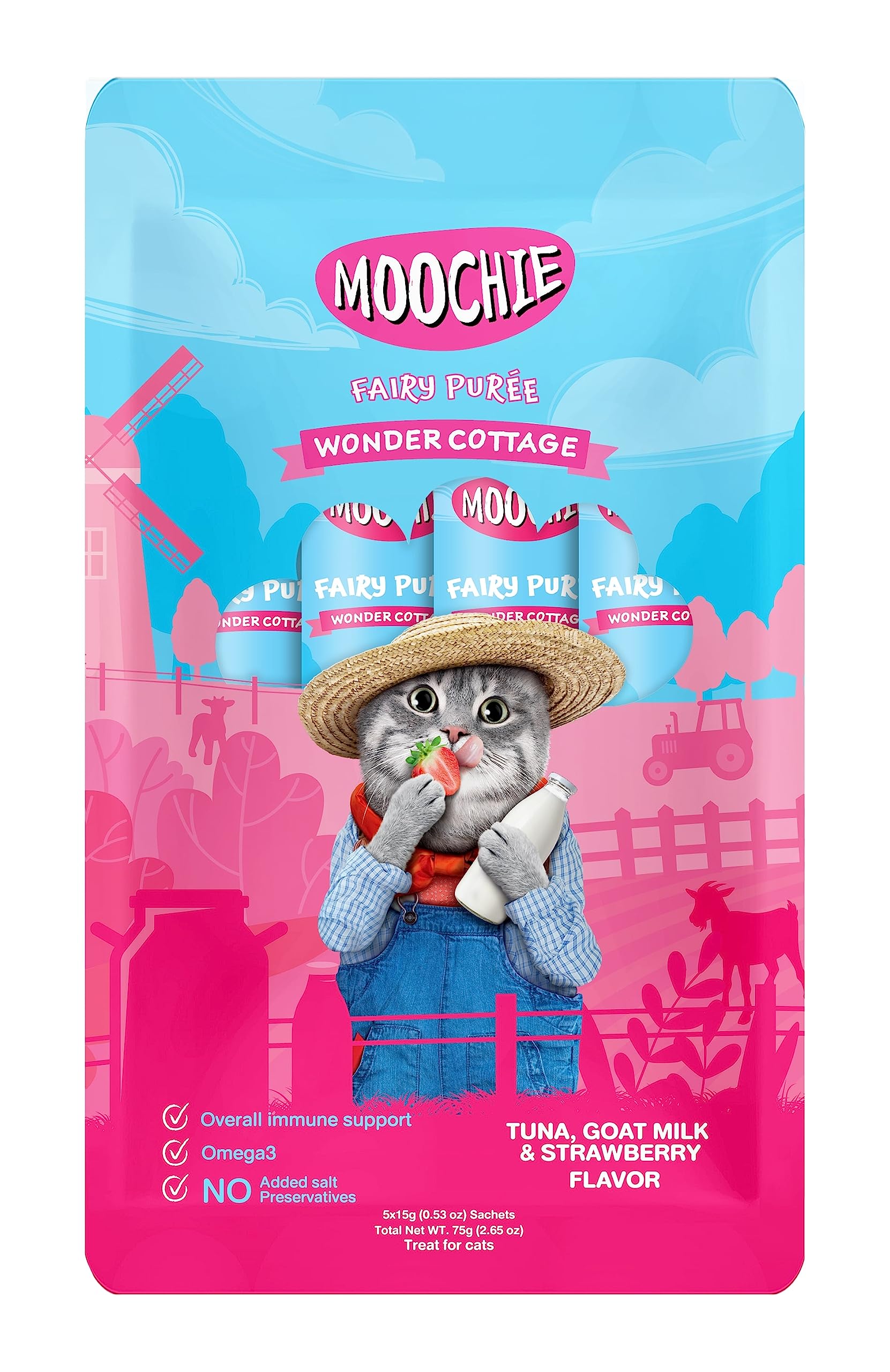 Moochie Wonder Cottage Tuna, Goat Milk & Strawberry Flavor 15G Pouch