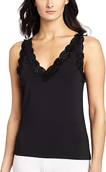 Cinema Etoile Women's Lace Trim V-Neck Camisole, Black