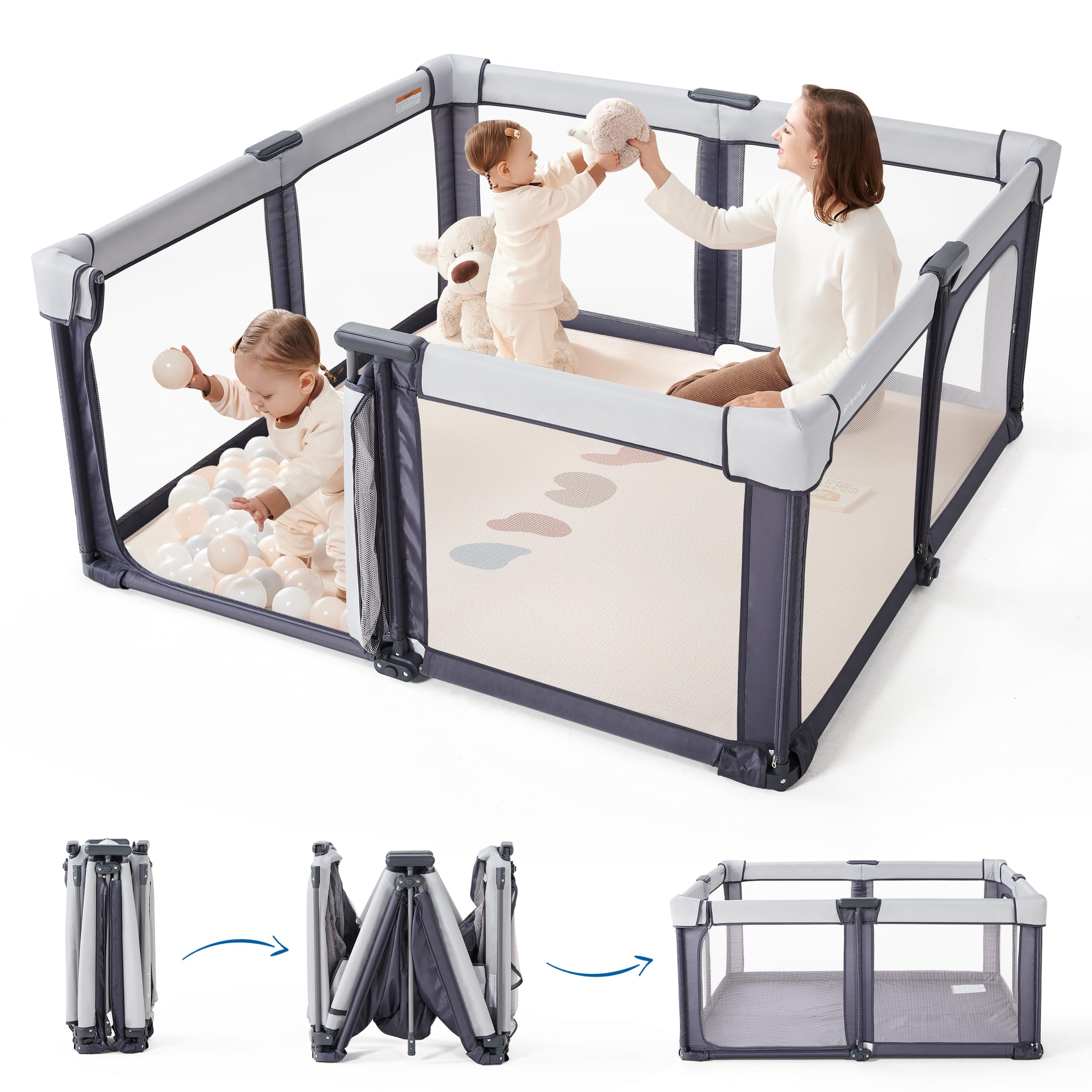 Sweeby Baby Playpen, 150 x 180cm (Space Gray, 180 x 150)