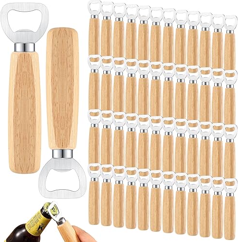 Abridor de botellas de vino de madera, 50 unidades, de acero inoxidable, abrebotellas de madera de mano, resistente, abridor de botellas de sidra,
