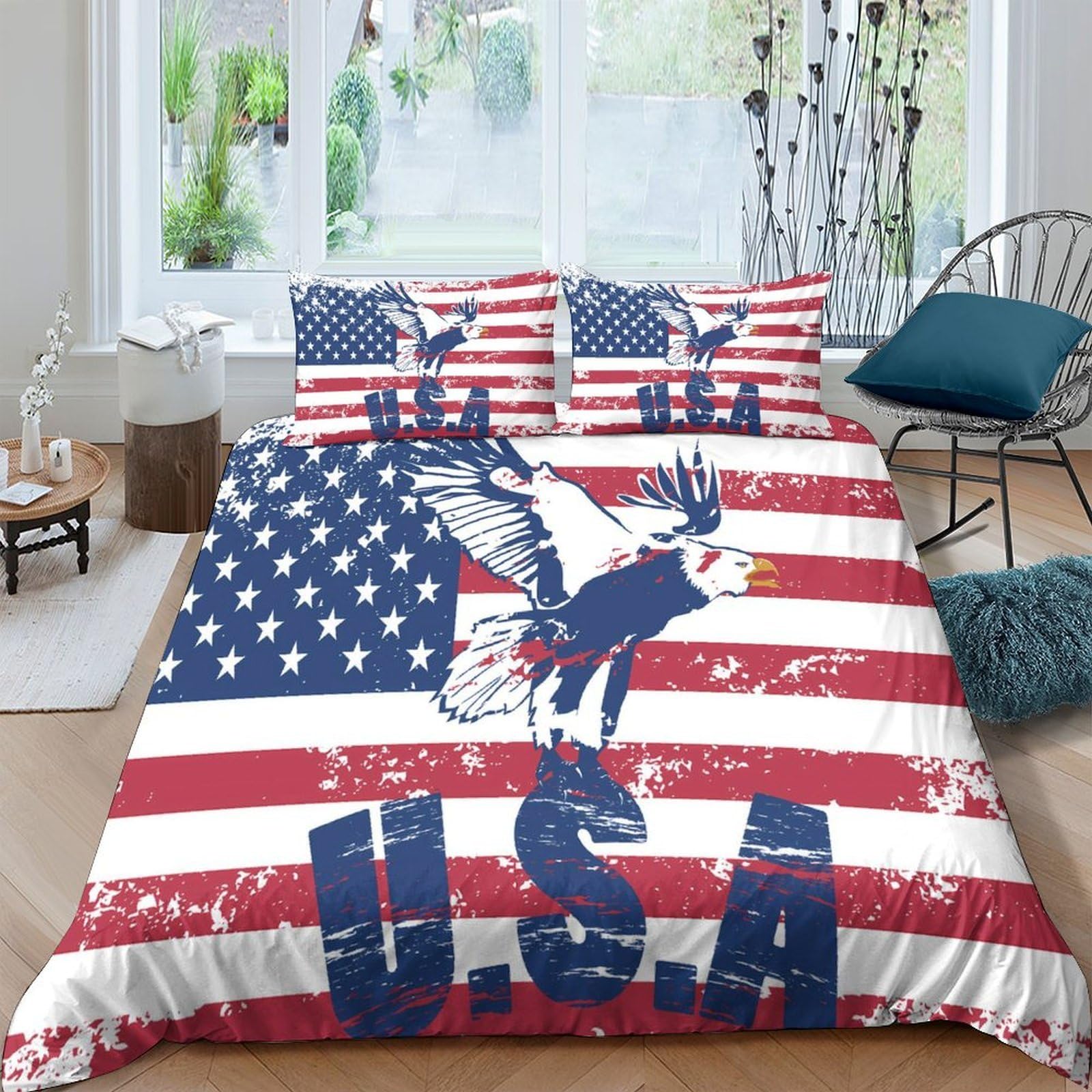 Ctjqhvkz Style-10 3D Printed American Flag Fitted Sheet Microfiber Soft Eagle Pattern Bed Cover For Bedroom Dorm Mattress Decor Single（135X200cm）
