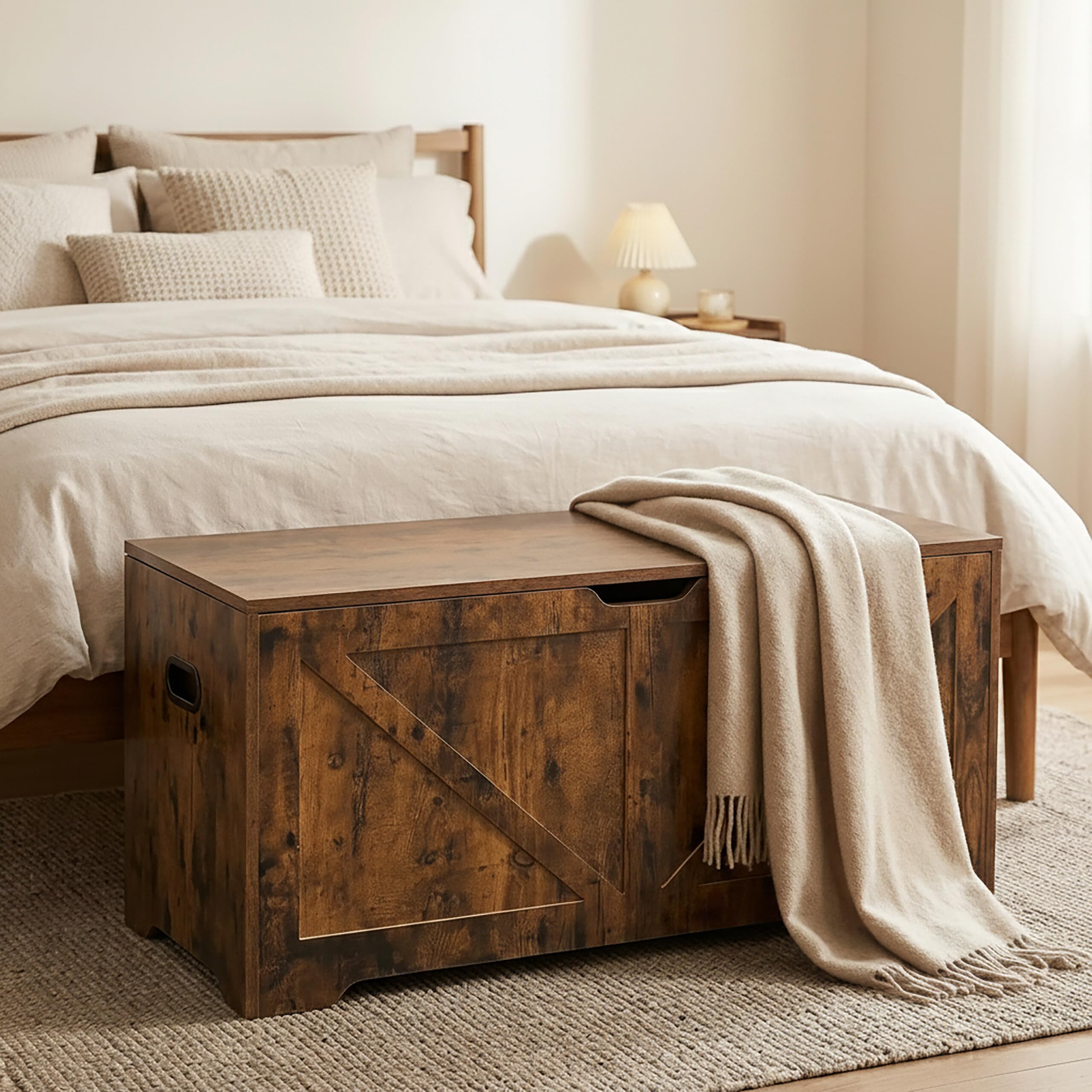 Relaxdays Panca contenitore marrone vintage con coperchio, MDF