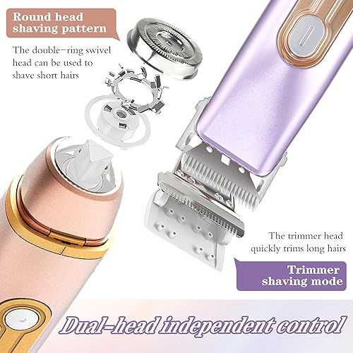 Miniatura 2 de WNJ Afeitadora eléctrica 2 en 1 para mujer, recortadora de bikini de doble cabeza, impermeable IPX7, uso húmedo y seco, recortadora de vello