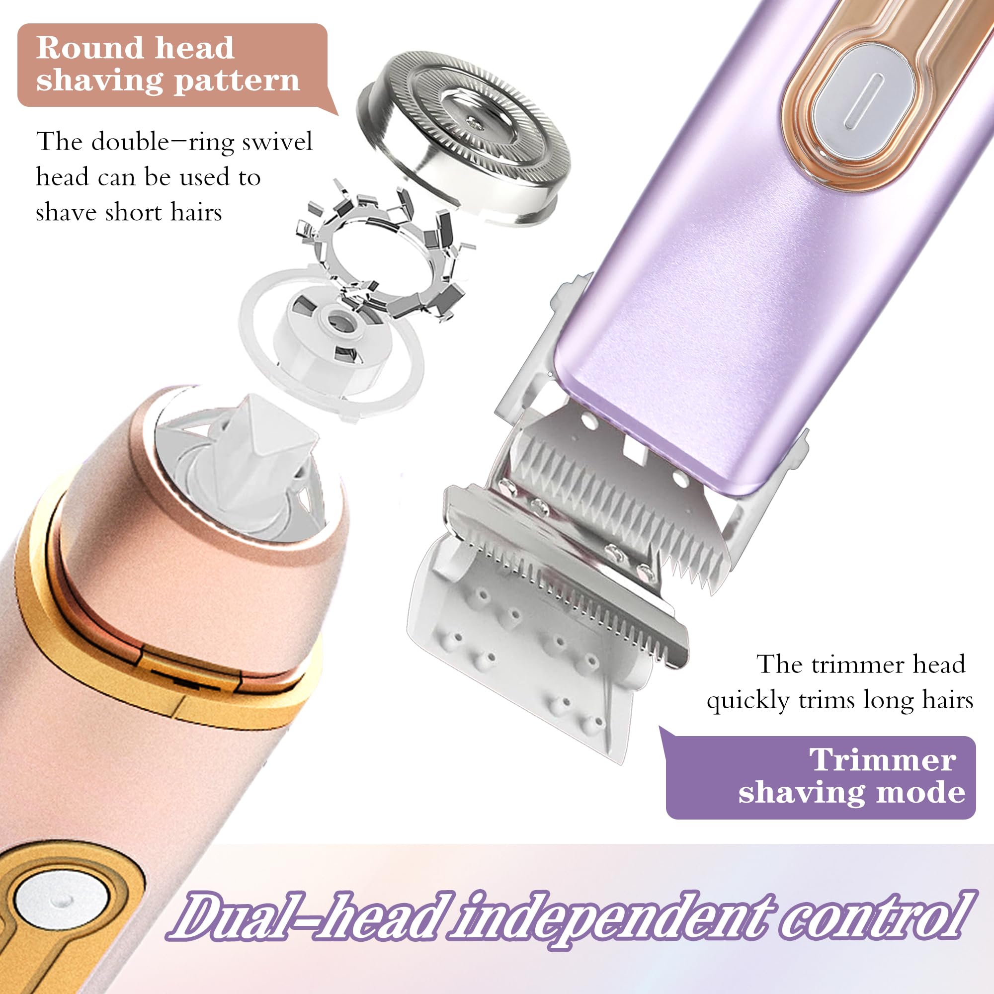Afeitadora eléctrica 2 en 1 para mujer, recortadora de bikini de doble cabeza, impermeable IPX7, uso húmedo y seco, recortadora de vello corporal y removedor de vello facial para bikini, piernas 2