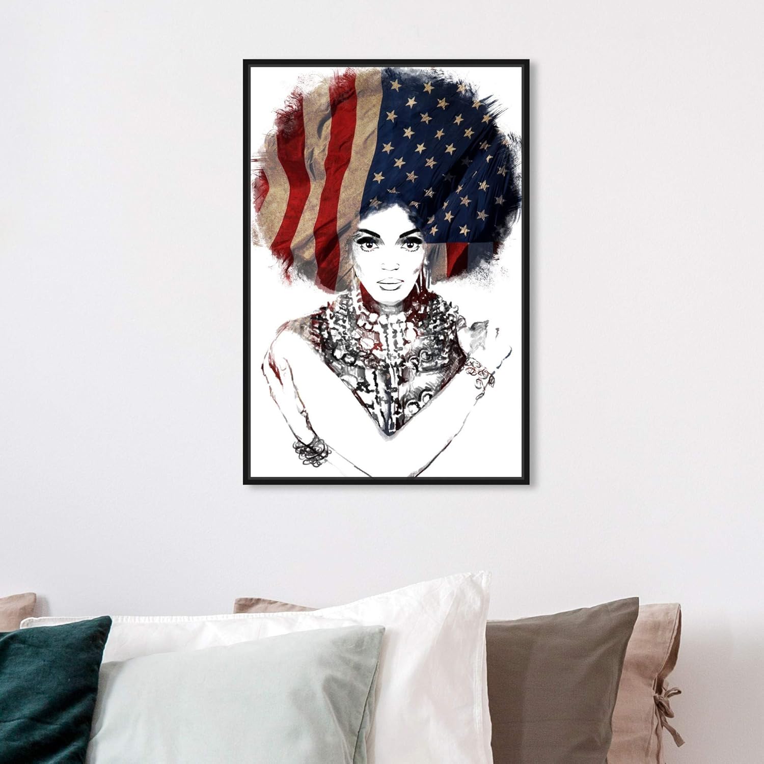 The Oliver Gal Artist Co. People Framed Wall Art Canvas Prints 'New American Woman' Portraits Home Décor, 16" x 24", White, Black
