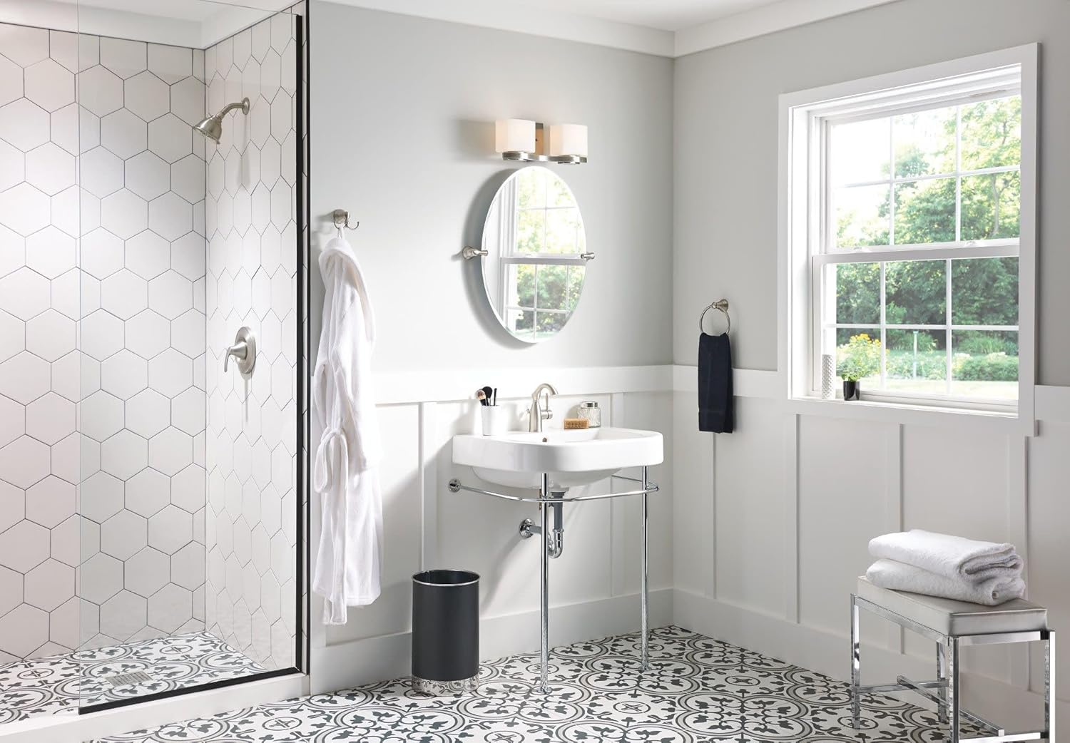 Moen Sarona Spot Resist Brushed Nickel One-Handle Single Hole Rustic Farmhouse Bathroom Sink Faucet with Optional Deckplate, 84144SRN - Image 2