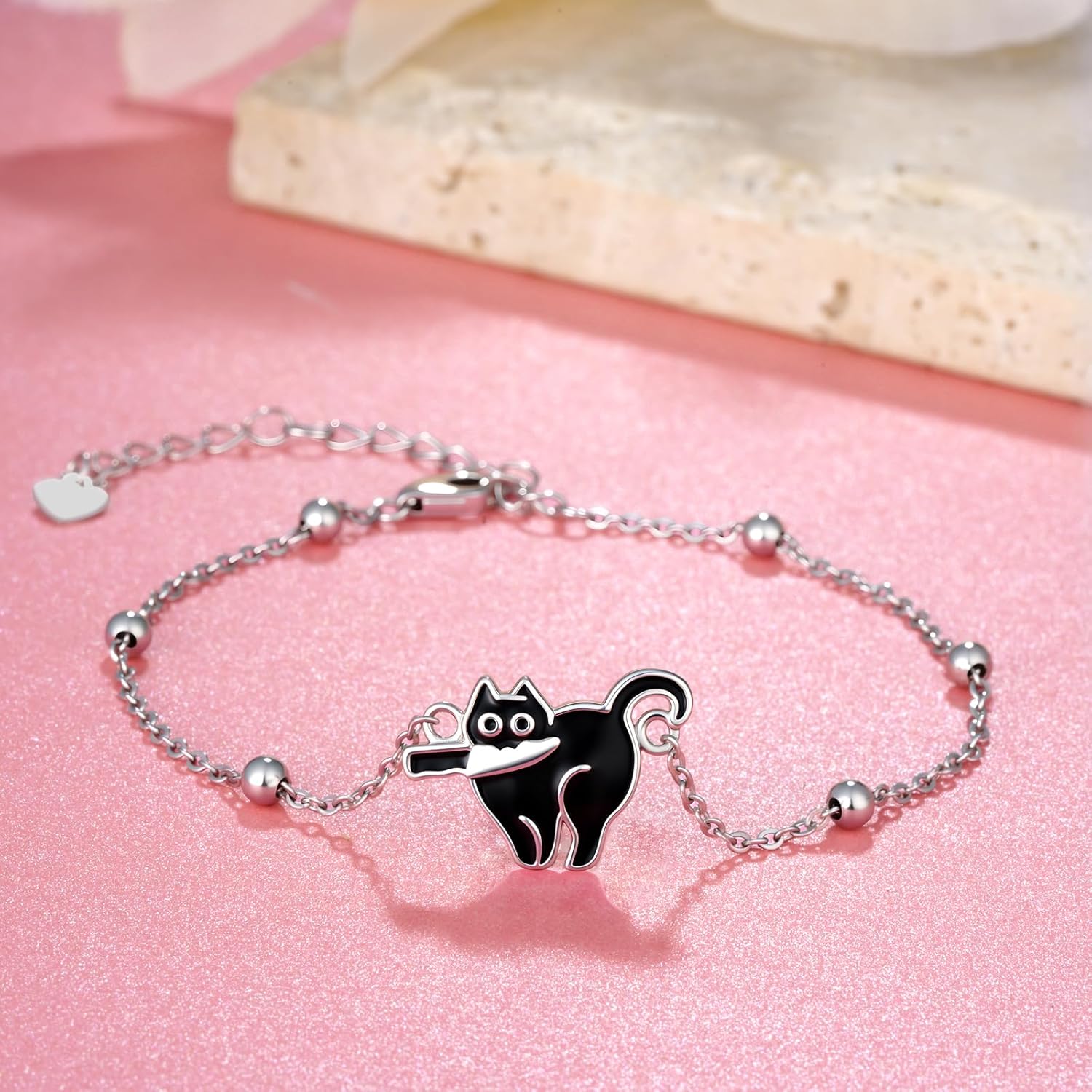 Black Cat Bracelet Gothic Jewelry 925 Sterling Silver Adjustable Cat Bracelet for Women Unique Gift for Halloween Birthday - Image 2