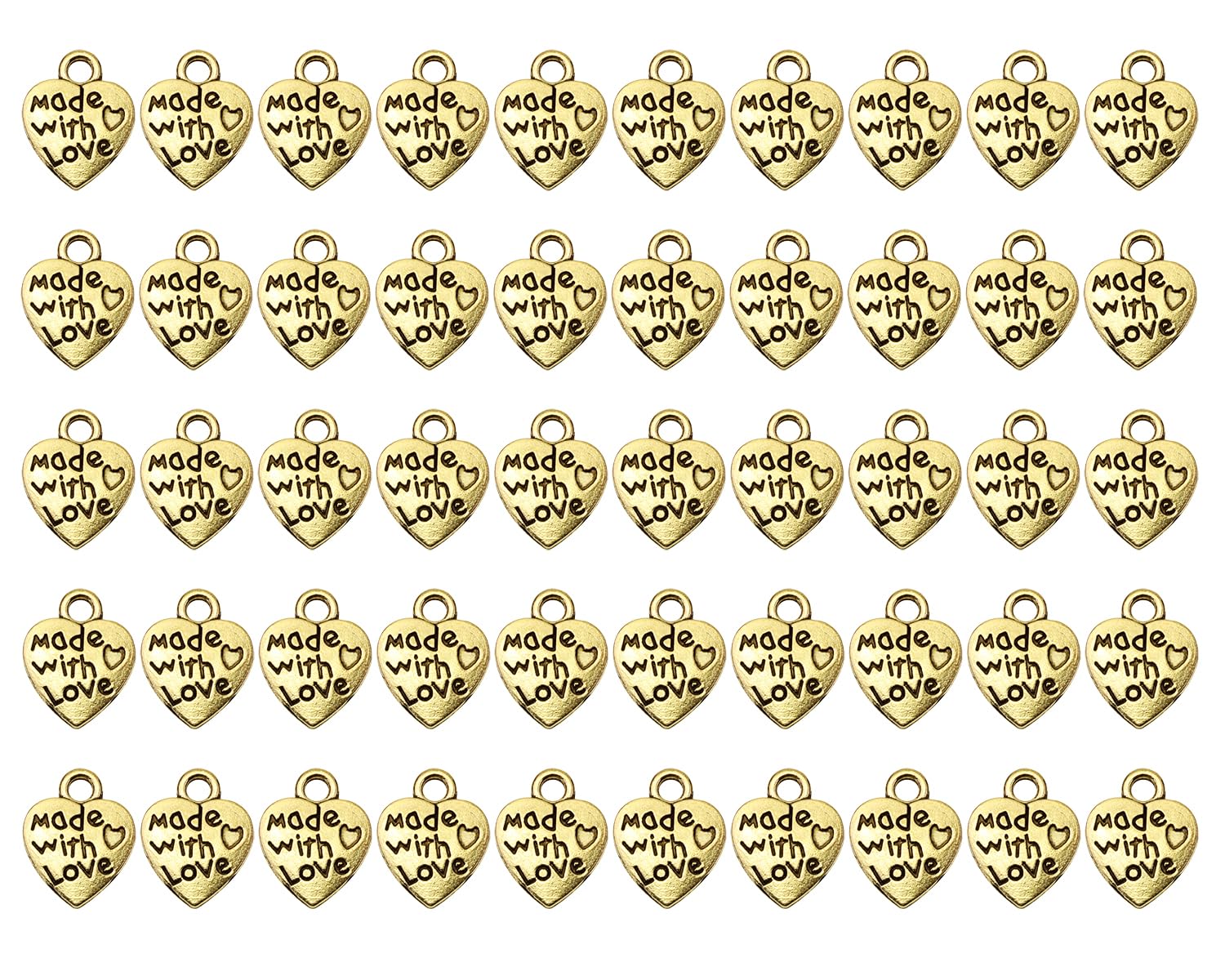 PPhtony Made with Love Heart Charms Valentine’s Day Mother’s Day Wedding Metal Pendant Charms for Bracelet Keychain Necklace Earrings Jewelry Making