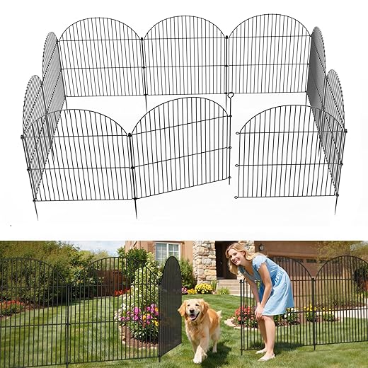 10Pcs No Dig Garden Fence, 40in(H)/24ft(L) Rustproof Metal Dog Fence Outdoor for Yard, Tall Animal Barrier Pet Fencing, Border Panel for Dog, Rabbits, Patio, Flower Bed, Garden Decor