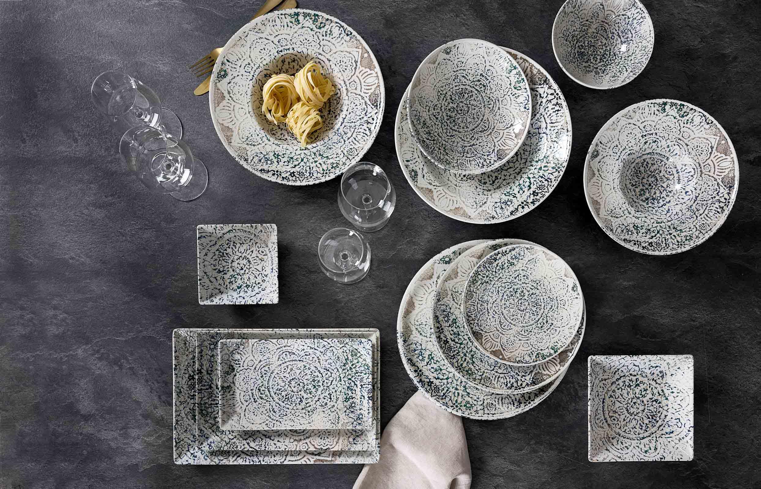 Ritzenhoff & Breker Luigi Servierschalen-Set 6-teilig | Quadratische Schalen 17 x 17 cm (700 ml) | Eckige Beilagenschalen & Snackschüsseln aus Steinzeug