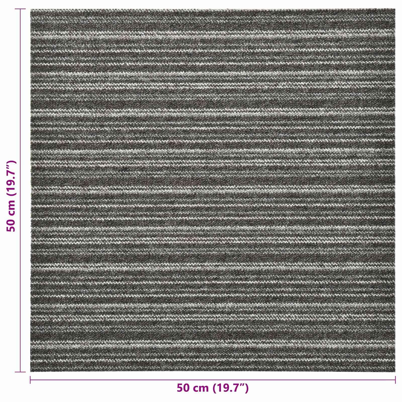 Juego de 20 azulejos de alfombra a rayas, antracita, 50 x 50 cm, polipropileno para interiores, alfombra modular con superficie texturizada