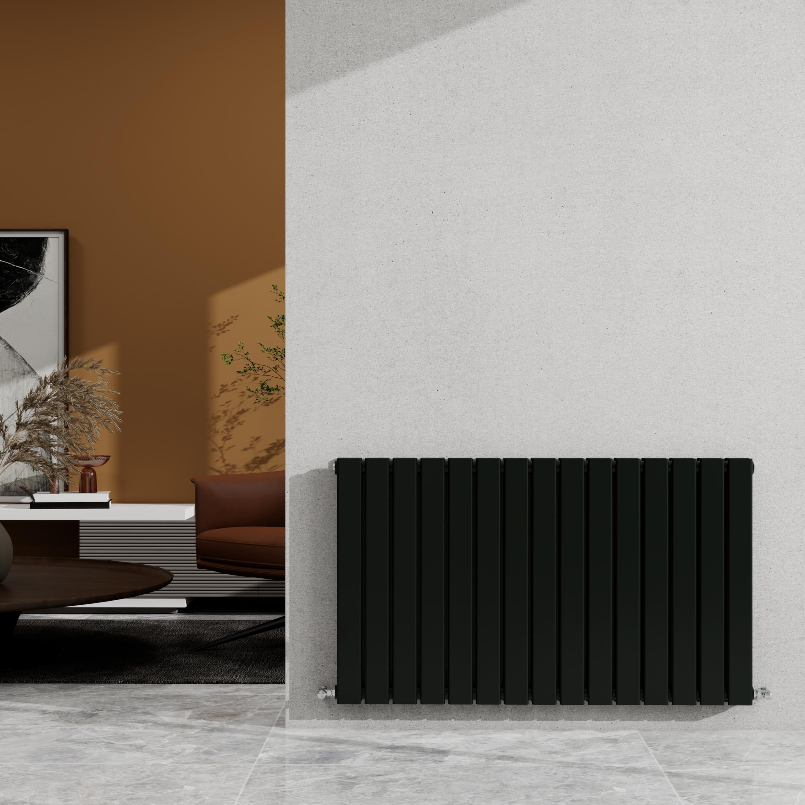 Sky Bathroom Black 600×1020Mm Horizontal Designer Radiator Double Panel Modern Central Heating Flat Panel Rad 4600 Btu