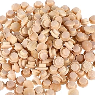 100 Pcs 3/8 Inch Wood Plugs for Screw Holes, Mushroom Plugs Wood Button Round-Head Screw Covers Hardwood Hole Plug for Gap in Locking Tube Furniture Decoration Woodworking
