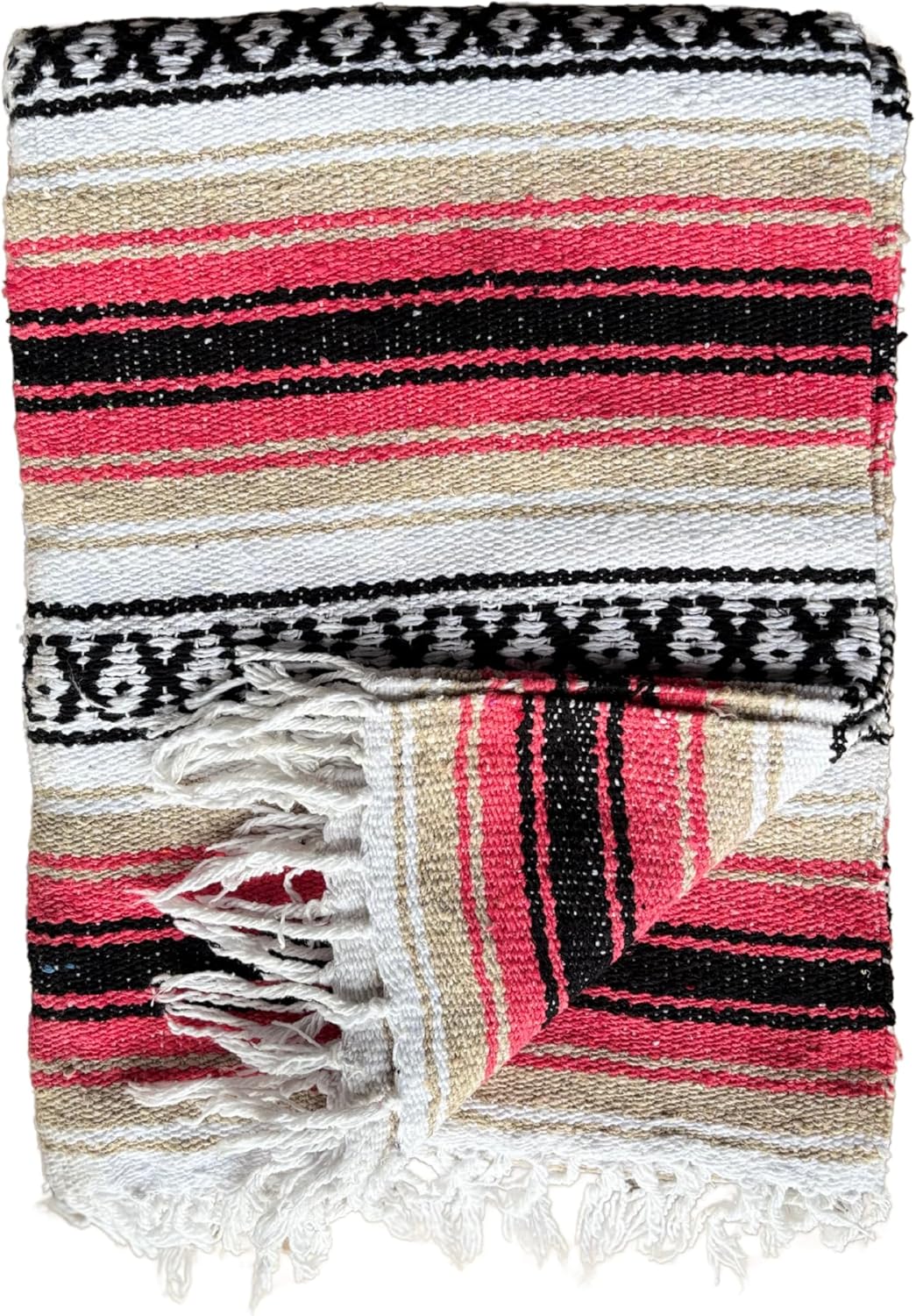 Del Mex Classic Mexican Blanket, Large Authentic Woven Falsa Throw (70"x50"), Artisan Southwest Décor for Beach, Yoga, Outdoors (Pink/Tan) - Image 5