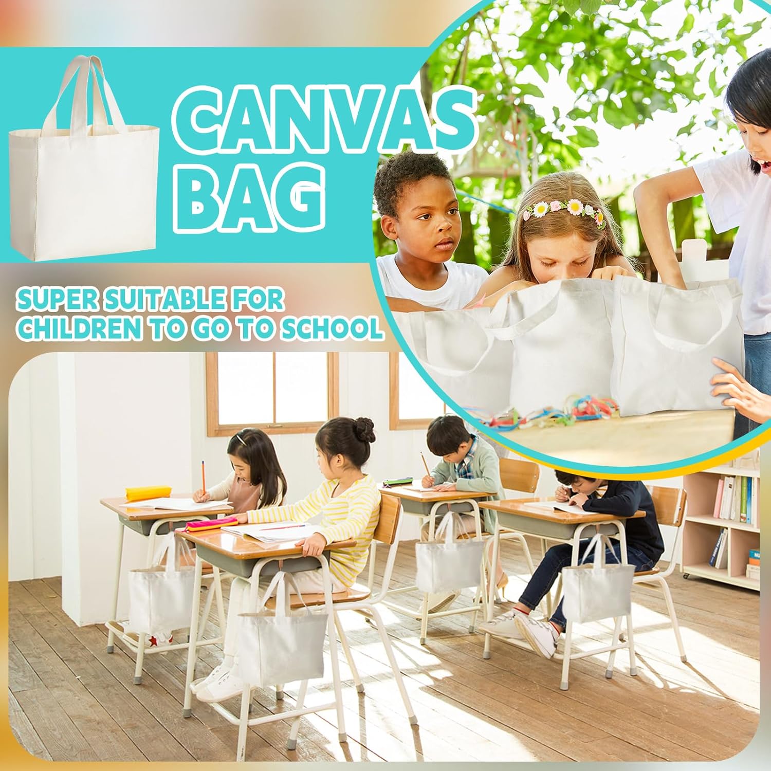 Amylove Mini Tote Bag Sublimation Blank Canvas Tote Bags Reusable Grocery Luggage DIY Sack Goody for Party Event(12 x 13 x 6 Inch,Natural Color,24 Pcs) - Image 5