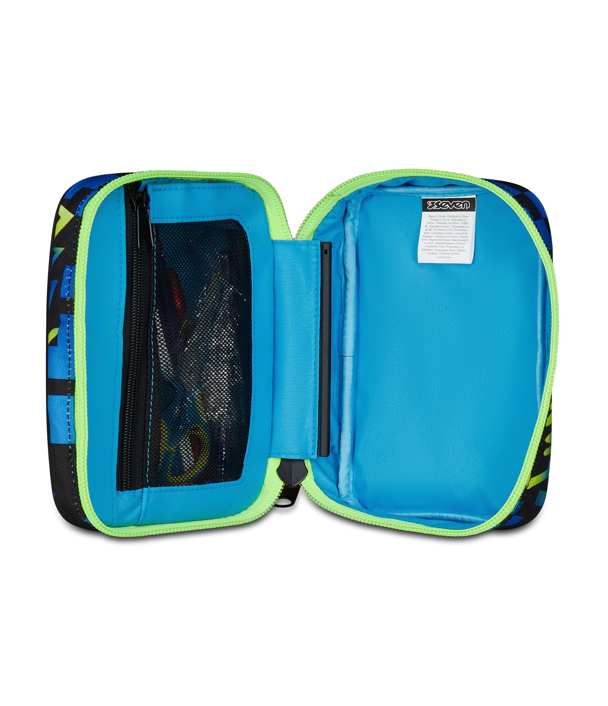 Seven Federmäppchen für die Schule, Speed Pad, Blau, Stiftehalter mit herausnehmbaren Planken, komplett mit Stiften, Bleistiften, Farben, Zubehör Rucksack, Grundschule, Kinder