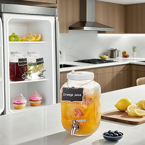 Miniatura 7 de Amzcku Dispensador de bebidas de vidrio de 1 galón, grifo y tapa de acero inoxidable 188 con orificios de ventilación, dispensadores de bebidas de