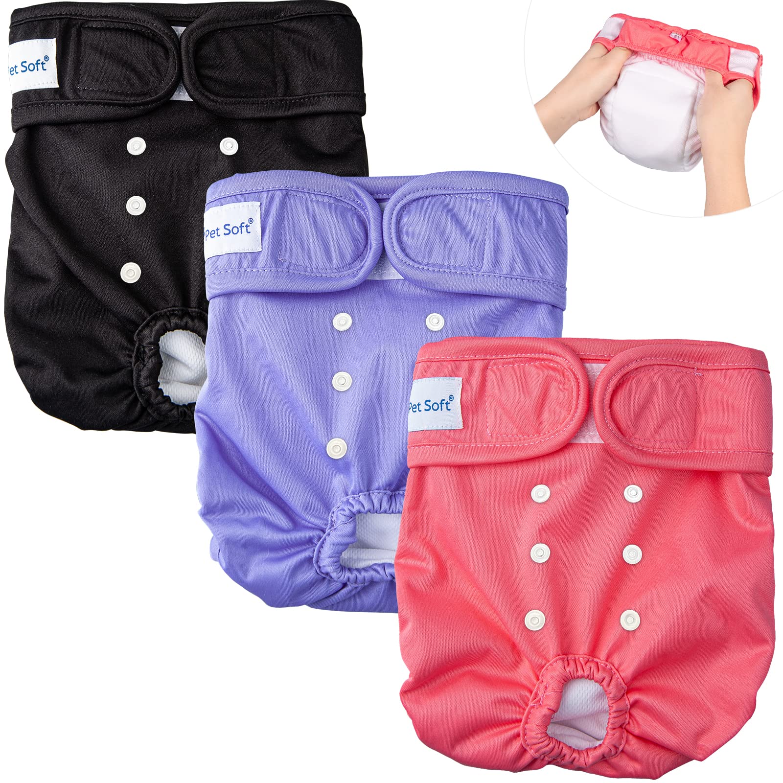 Pet Soft Washable Female Diapers (3 Pack) Female Dog Diapers, Comfort Reusable Doggy Diaper for Girl Dog in Period Heat (Sprightly, XS)