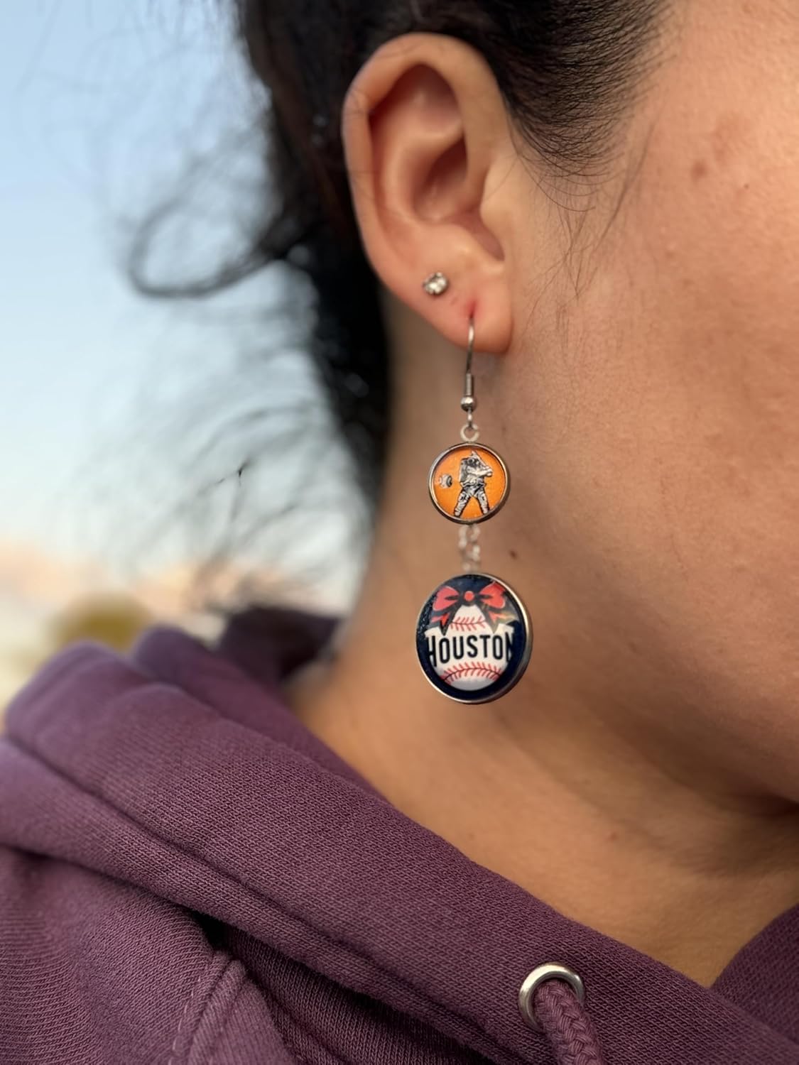 Womens Houston City Dangle Drop Down Novelty Earrings