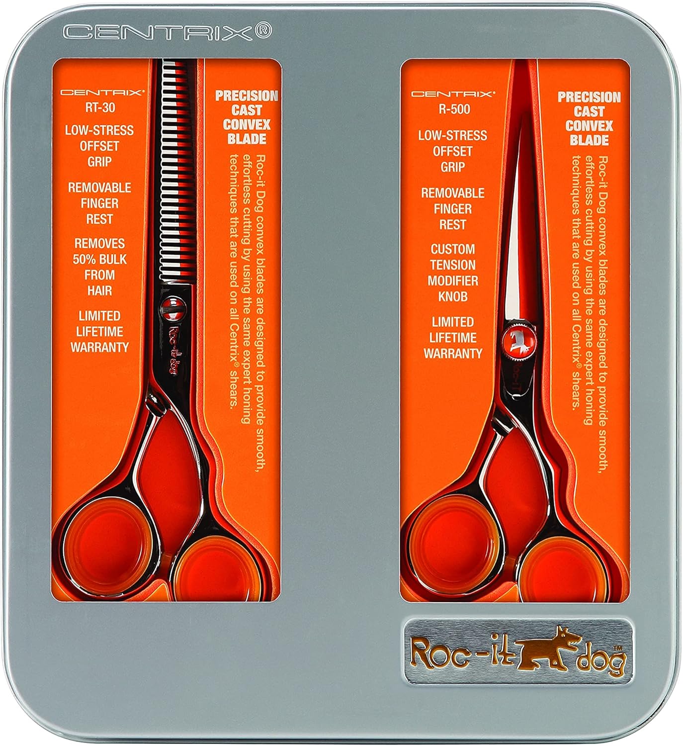Cricket Centrix Roc-It Dog Professional Stylist 5” Hair Cutting Shears and 30T Thinning Hair Cutting Scissors Duo Set, Salon Barber Supplies for Women and Men Haircut