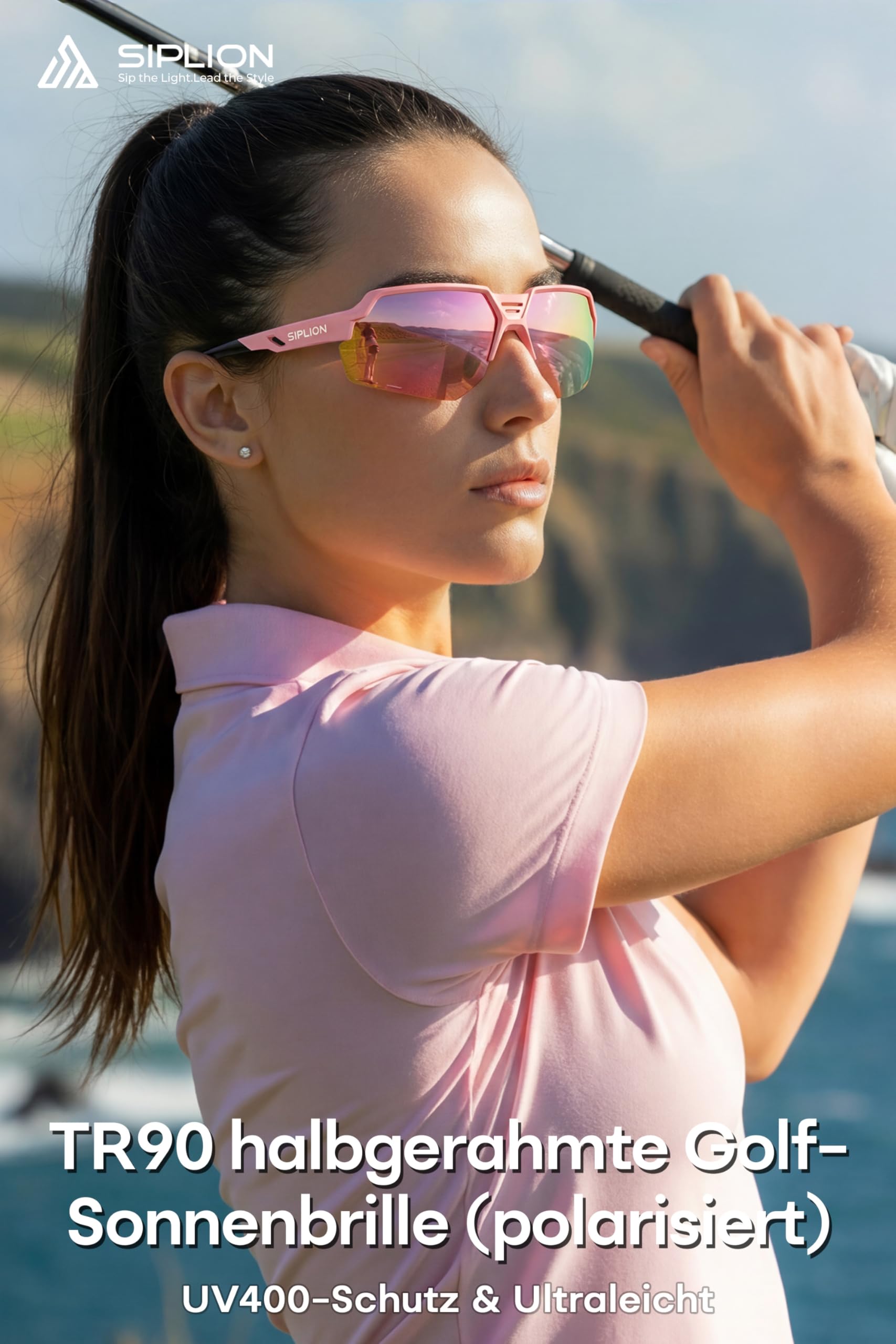 SIPLION Polarisiert Sonnenbrille Herren Sport: UV400 Schutz TR90 Rahmen Rutschfest Umschließend für Fahren Golf Angeln Laufen
