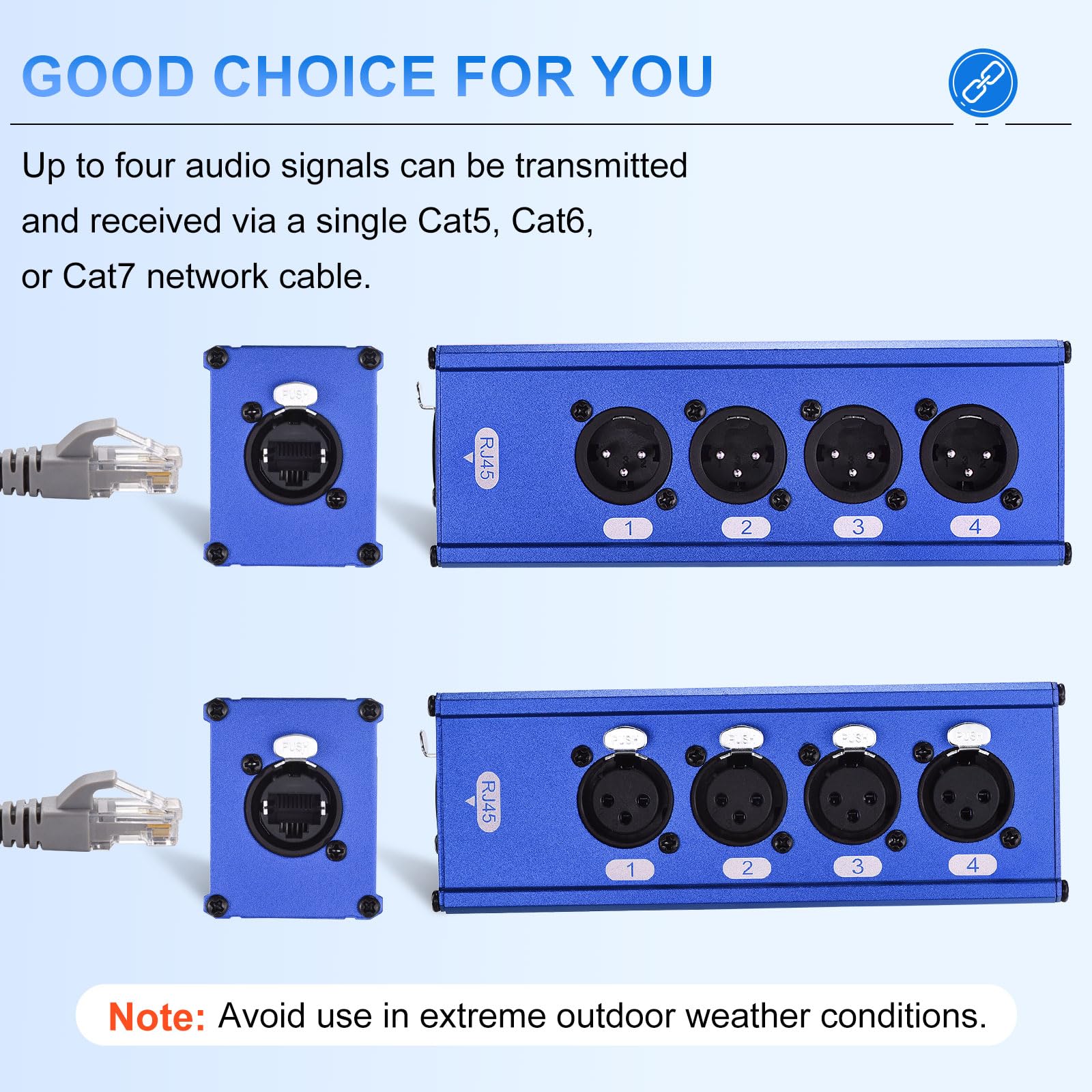1 par de cables XLR multired de 3 pines de 4 canales, extensor XLR sobre RJ45, compatible con Cat5/Cat6/Cat7 para iluminación de sonido de escenario, color azul